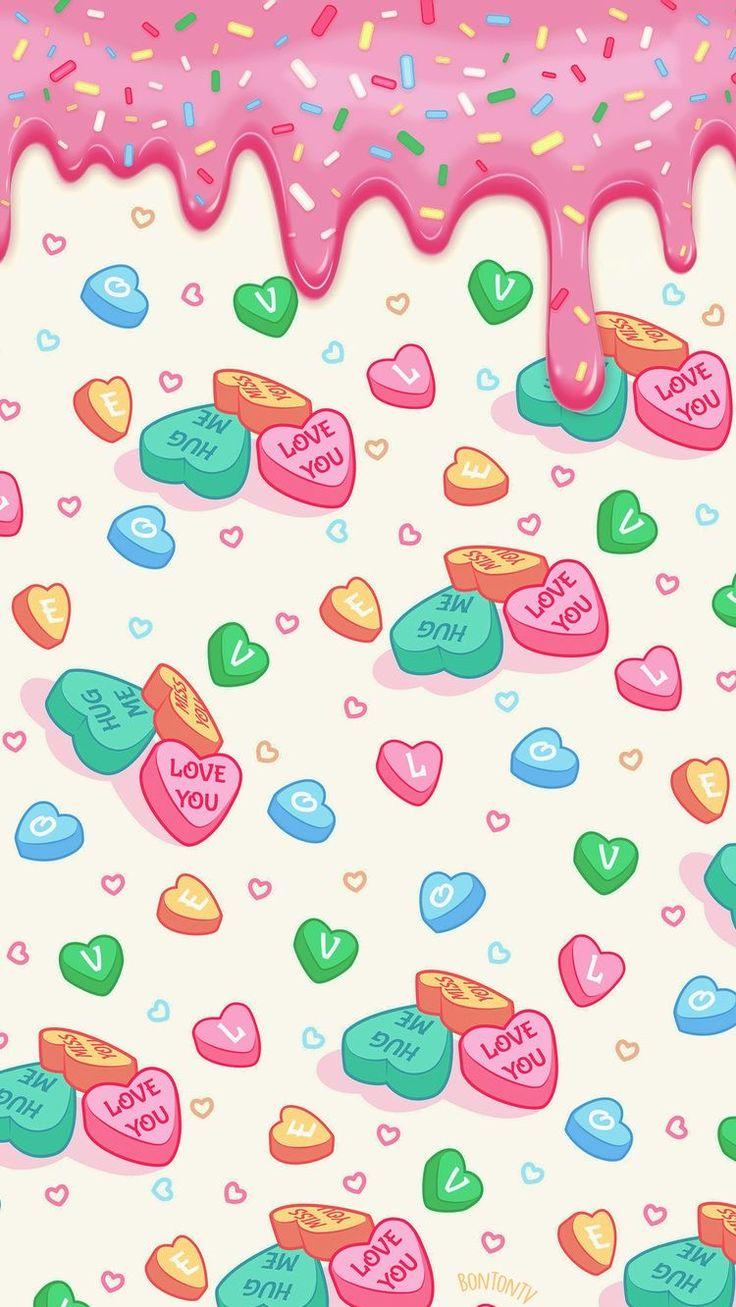 Pink Candy Hearts Valentines Day Wallpaper for iPhone