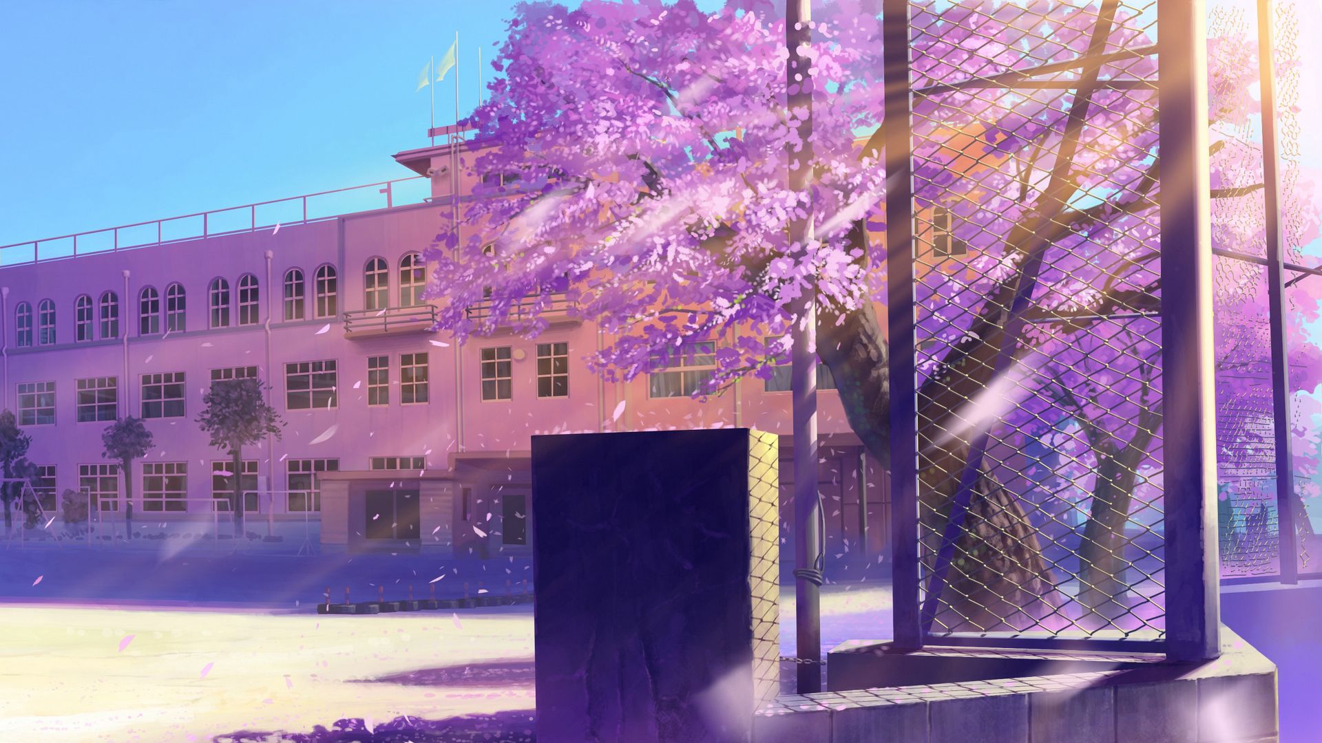 Wallpaper Anime School Winter Street Full HD