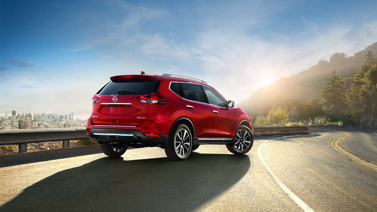 Nissan Rogue Red Color Rear Back Side 4k UHD Wide