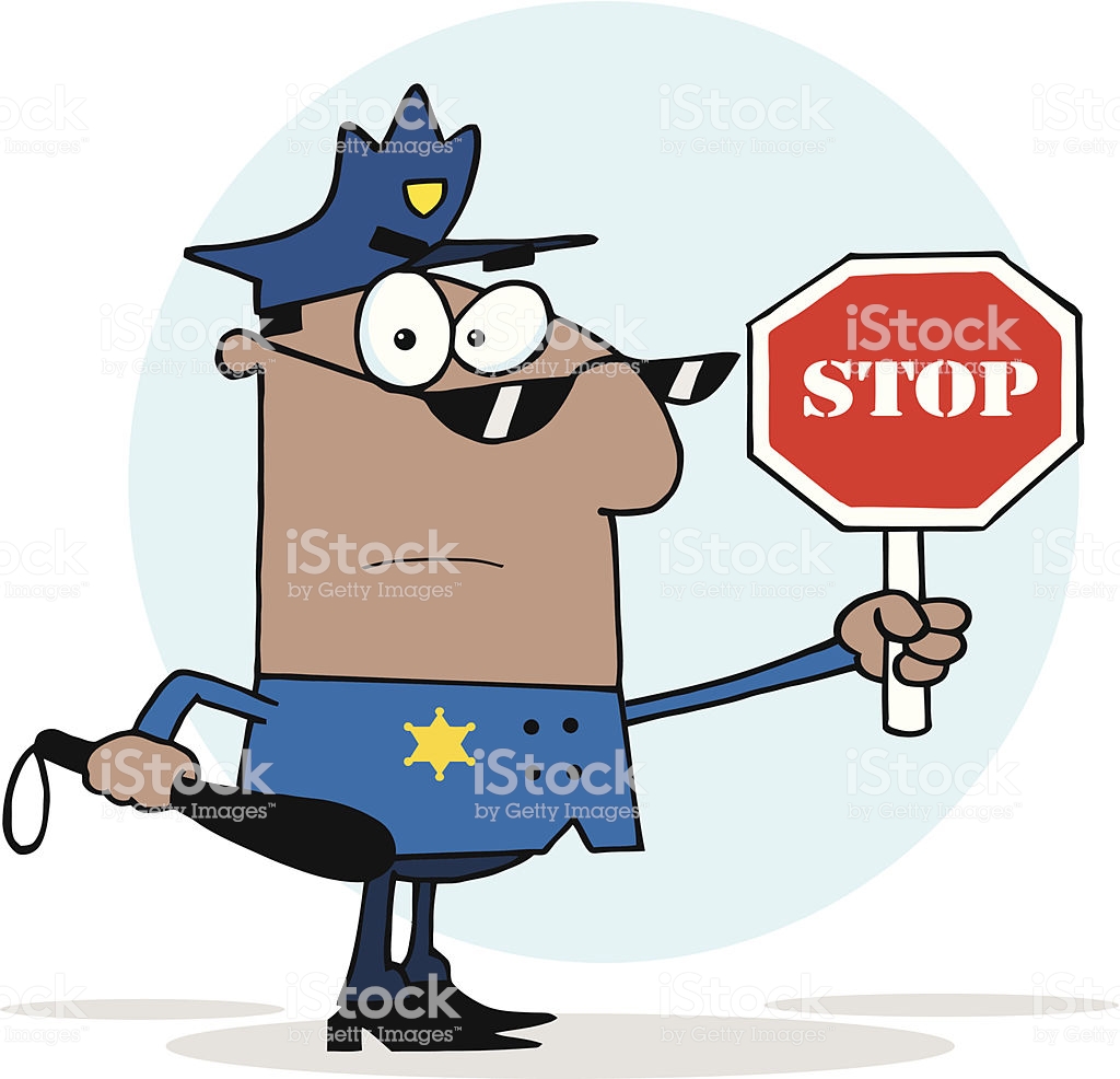 African American Angry Policeman Holding A Stop Sign With
