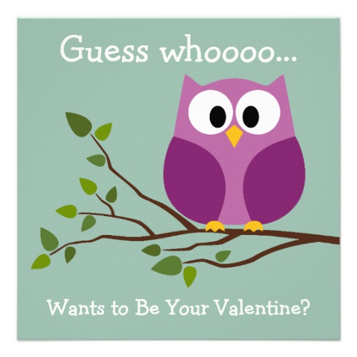Kids Valentines Day Card with Cute Cartoon Owl 525 Square Invitation