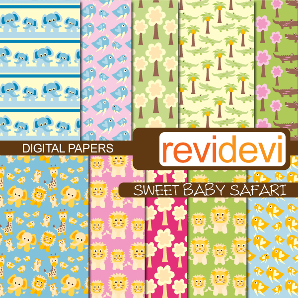Sweet Baby Safari Papers Digital Background Mygrafico