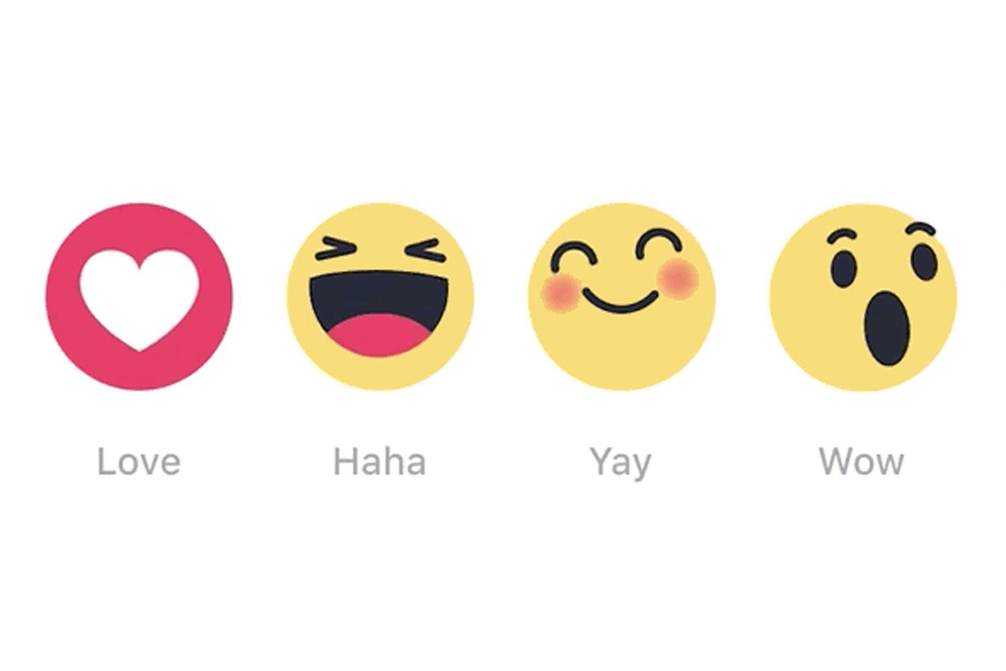 Four Facebook Reaction Emojis: Love, Haha, Yay, and Wow
