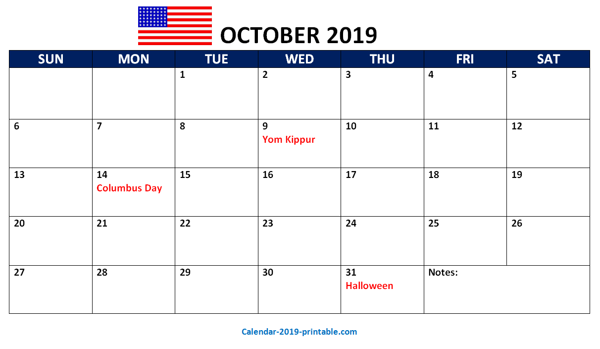 October Us Printable Calendar Calendars