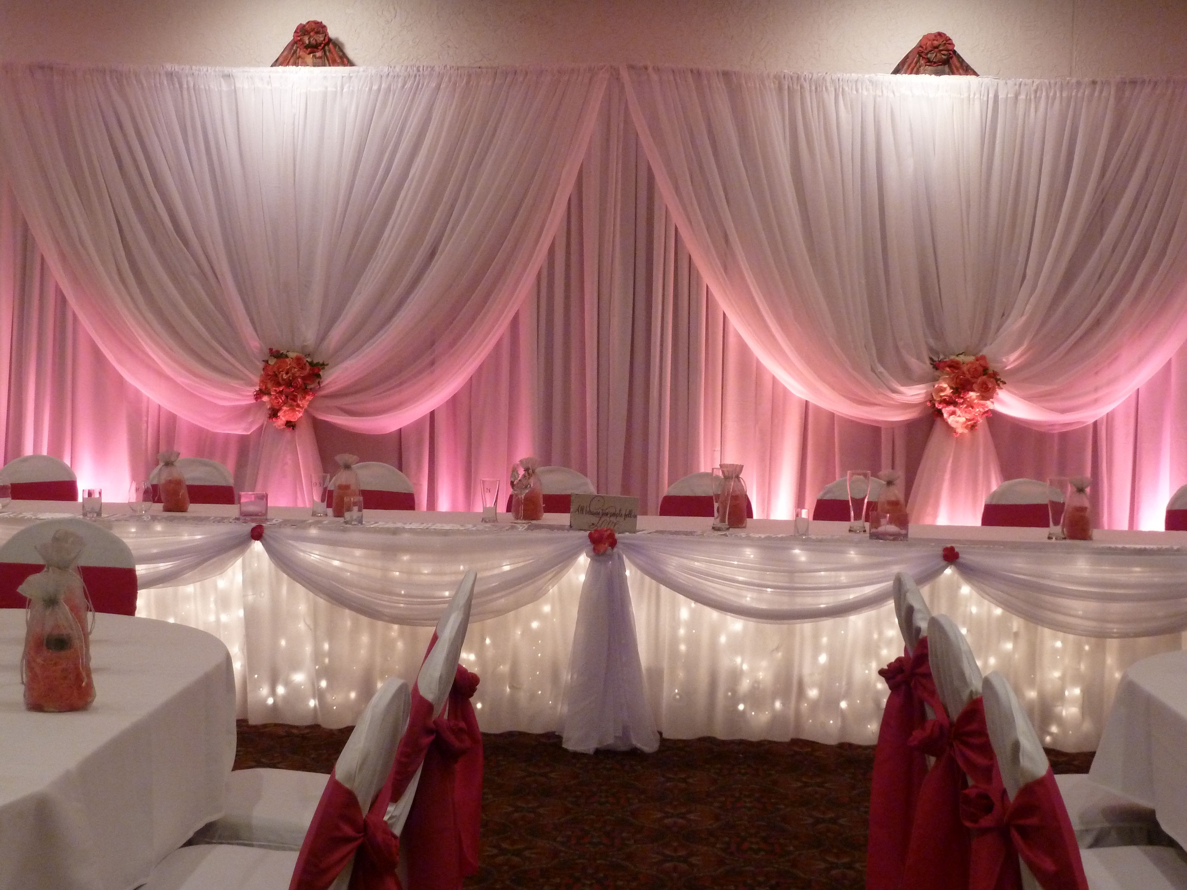 Beautiful Fabric Head Table Backdrop With Pink Uplighting Diy