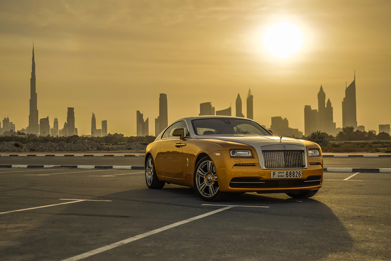 Wallpaper Dubai Rolls Royce Wraith Luxury Cityscape Gold Color Cars