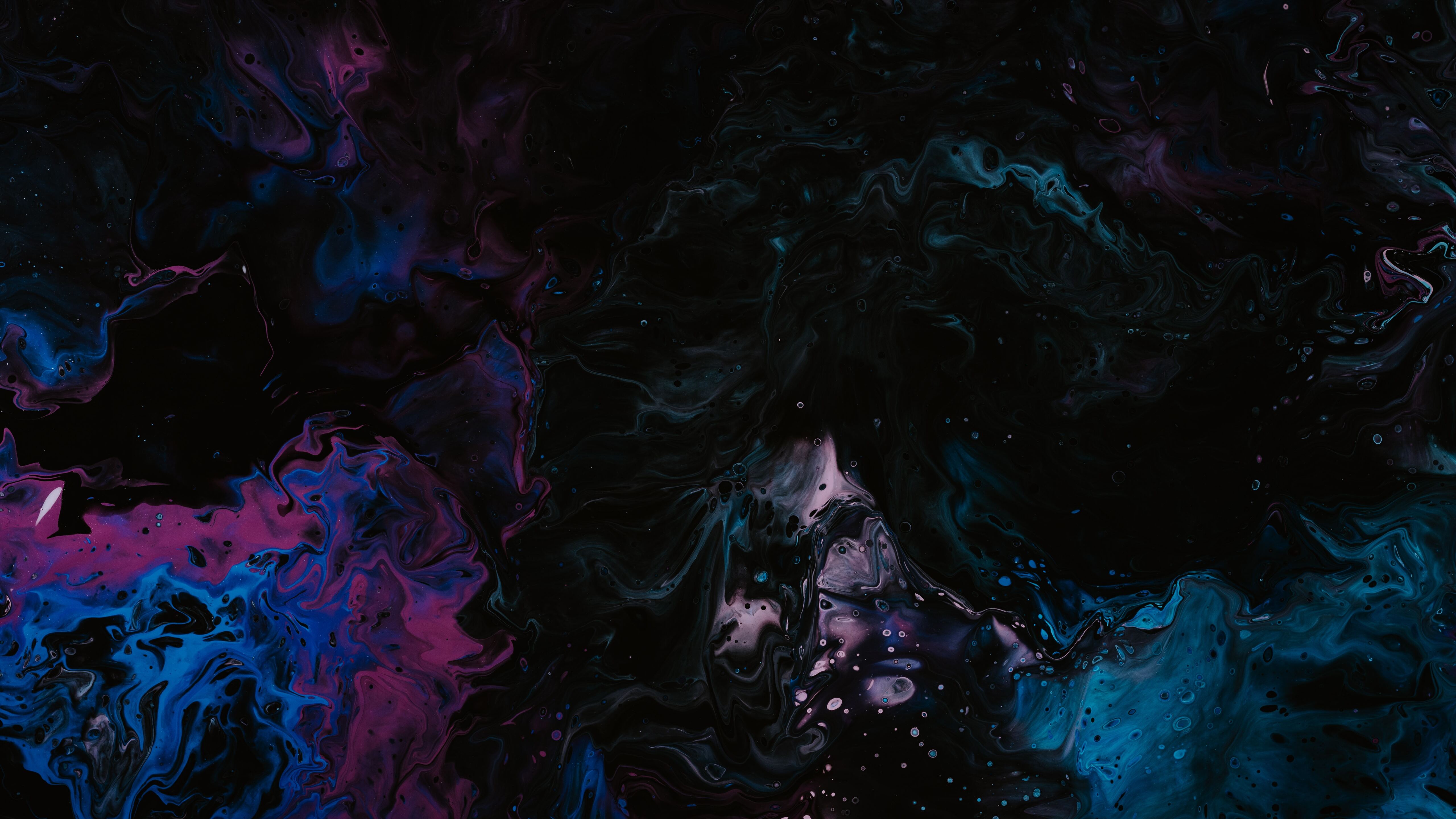 Abstract Painting with Blue and Purple Swirls on a Black Background