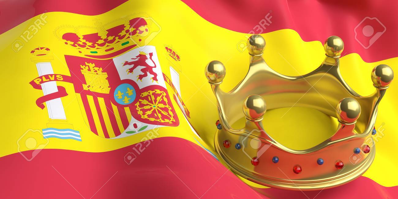 Monarchy Of Spain Golden Crown On Flag Background 3d