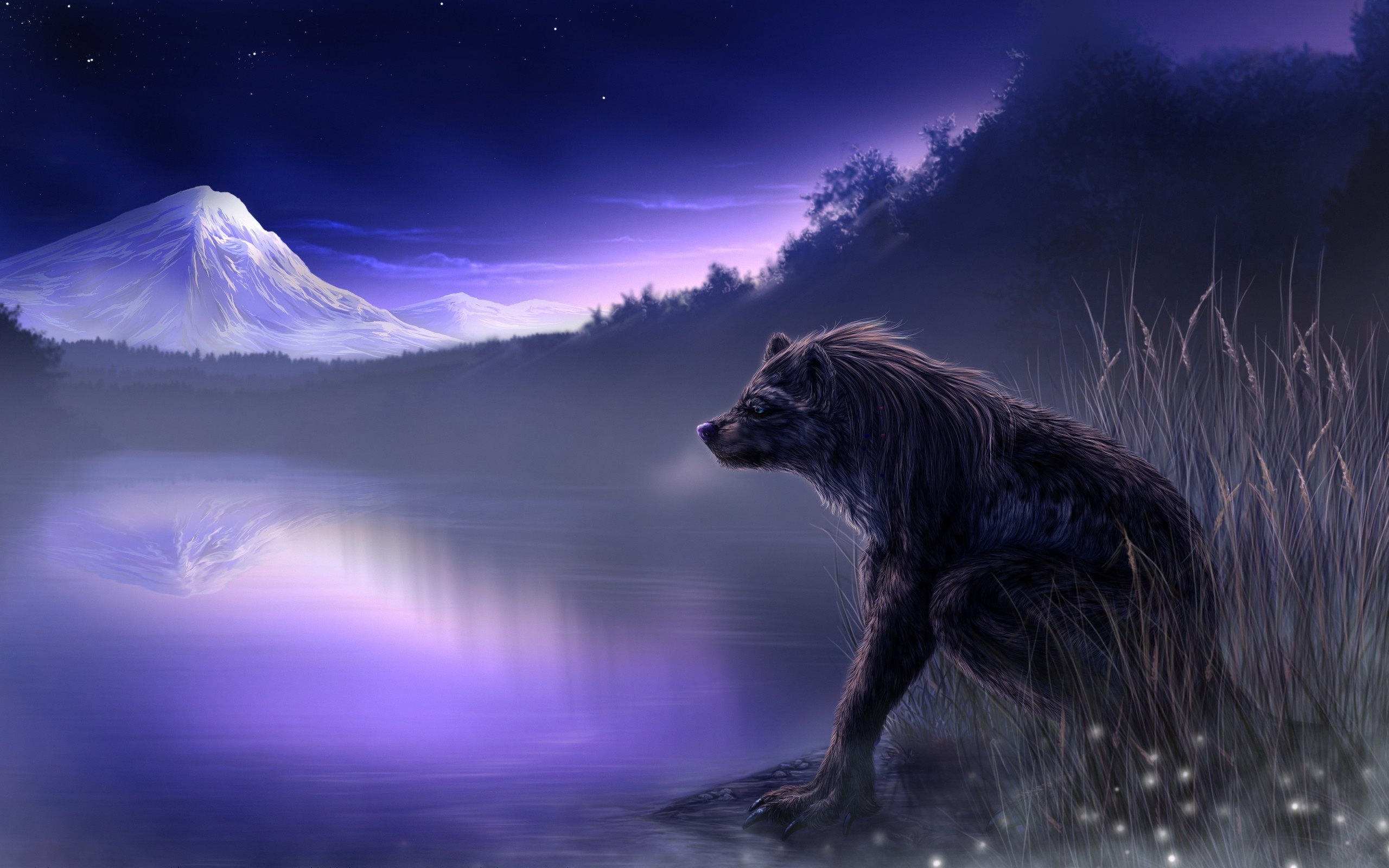 Fantasy Art Wolf Wolves Landscapes Nature Lakes Wallpaper