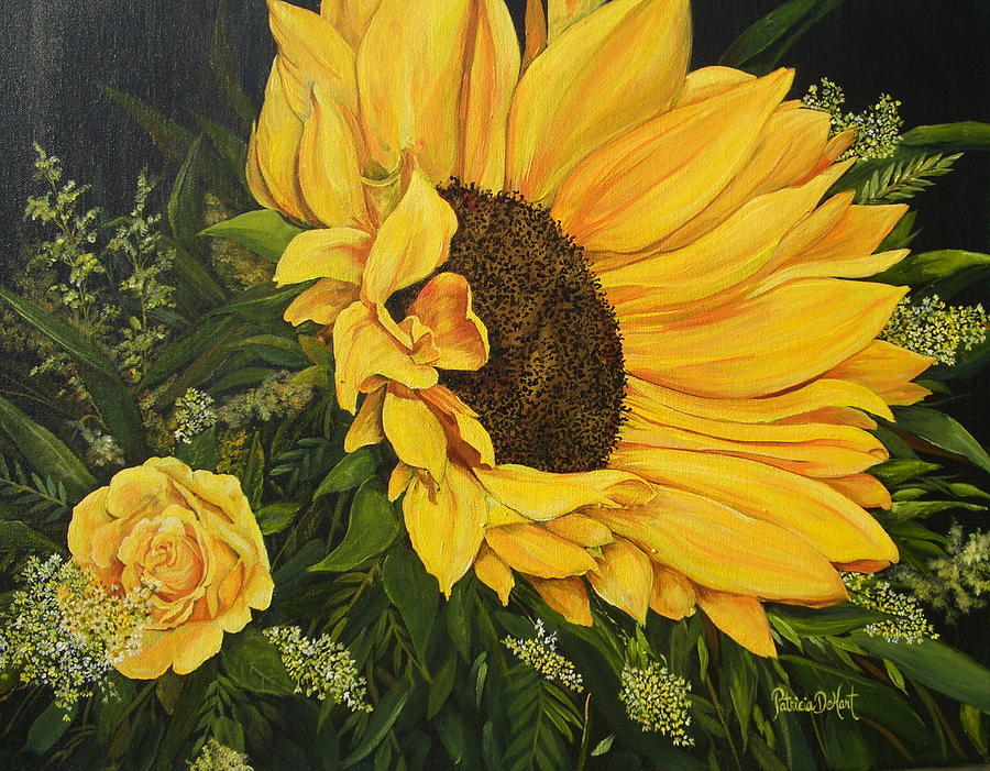 Sunflower And Rose Patricia Dehart Wallpaper