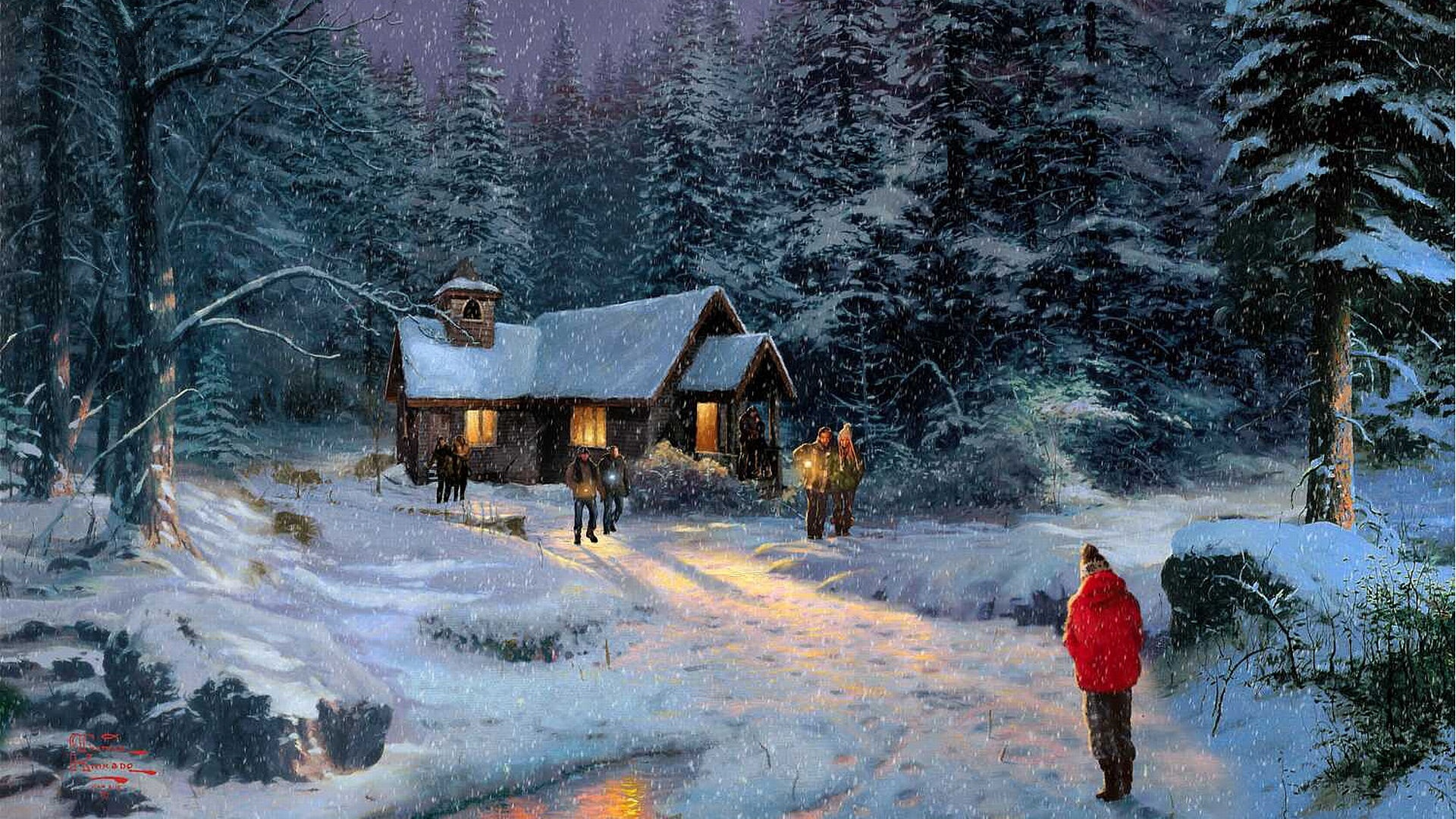 Thomas Kinkade Christmas Miracle Painting Beautiful Cold Dark