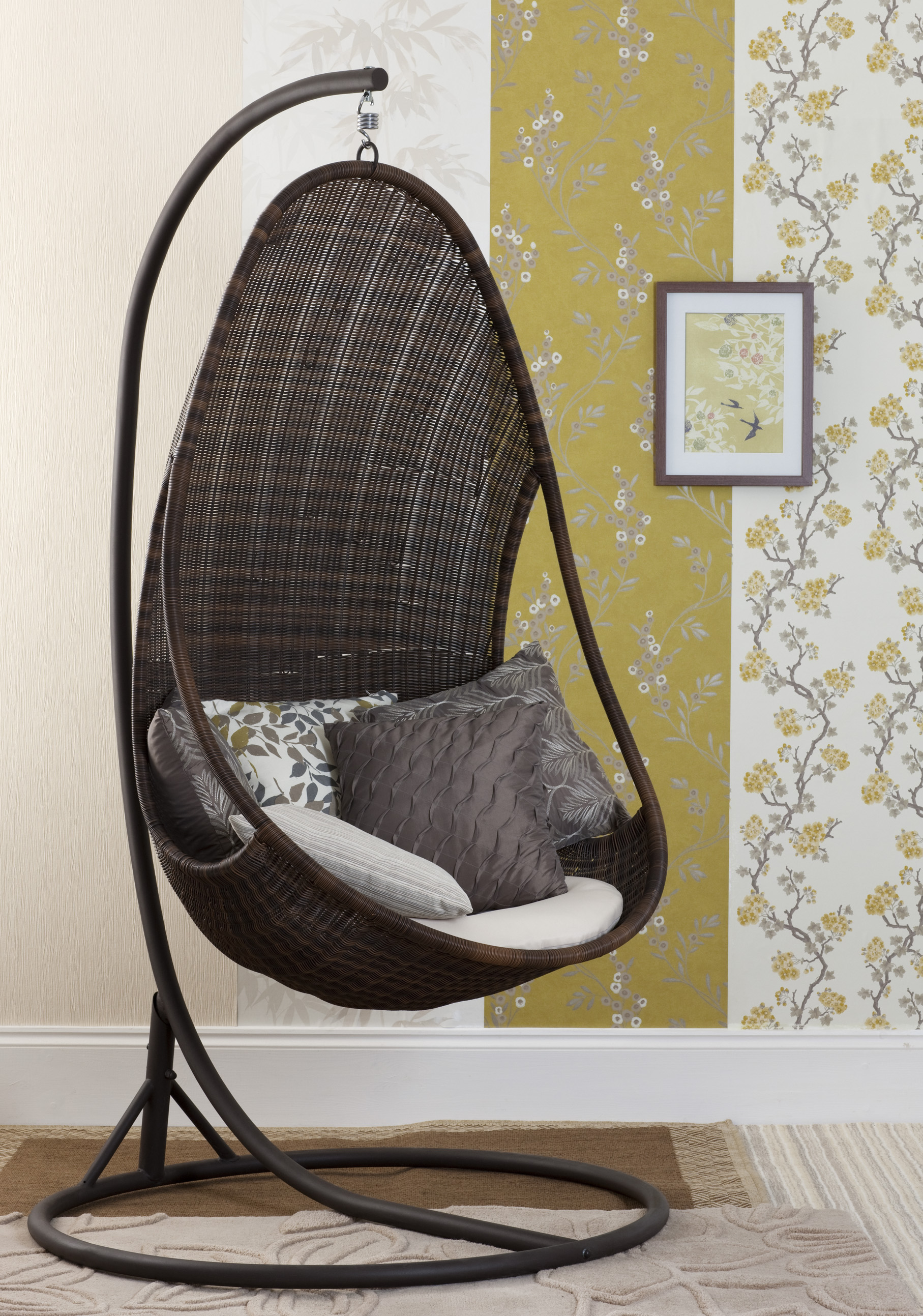 Range Of Wallpaper And Cushions With Pale Ochre Lime Shades For A