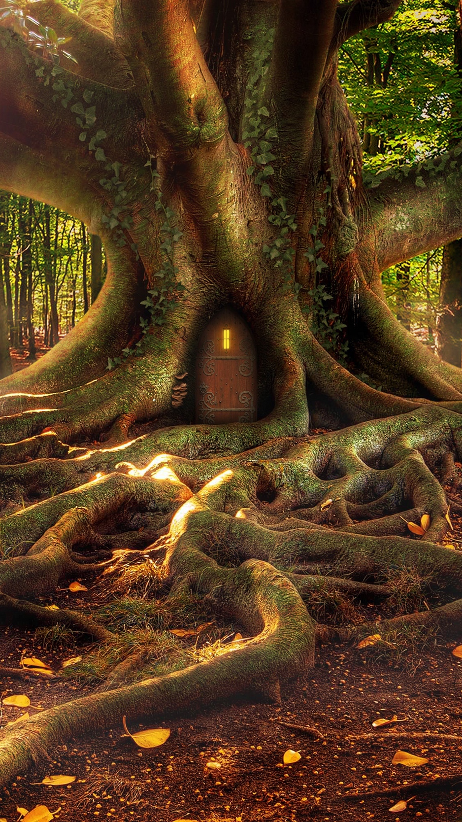 Wallpaper House Forest Tree Roots Fantasy