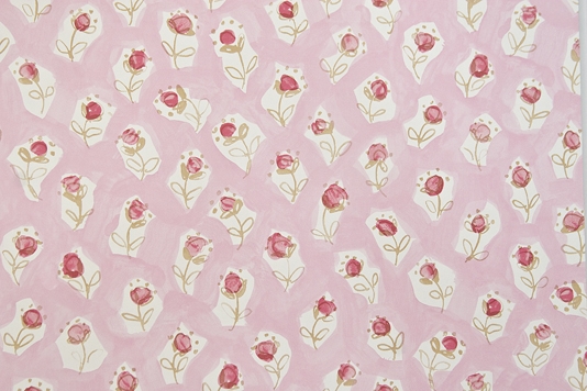  wallpaper with fun illustrated floral design in richer pink and gold