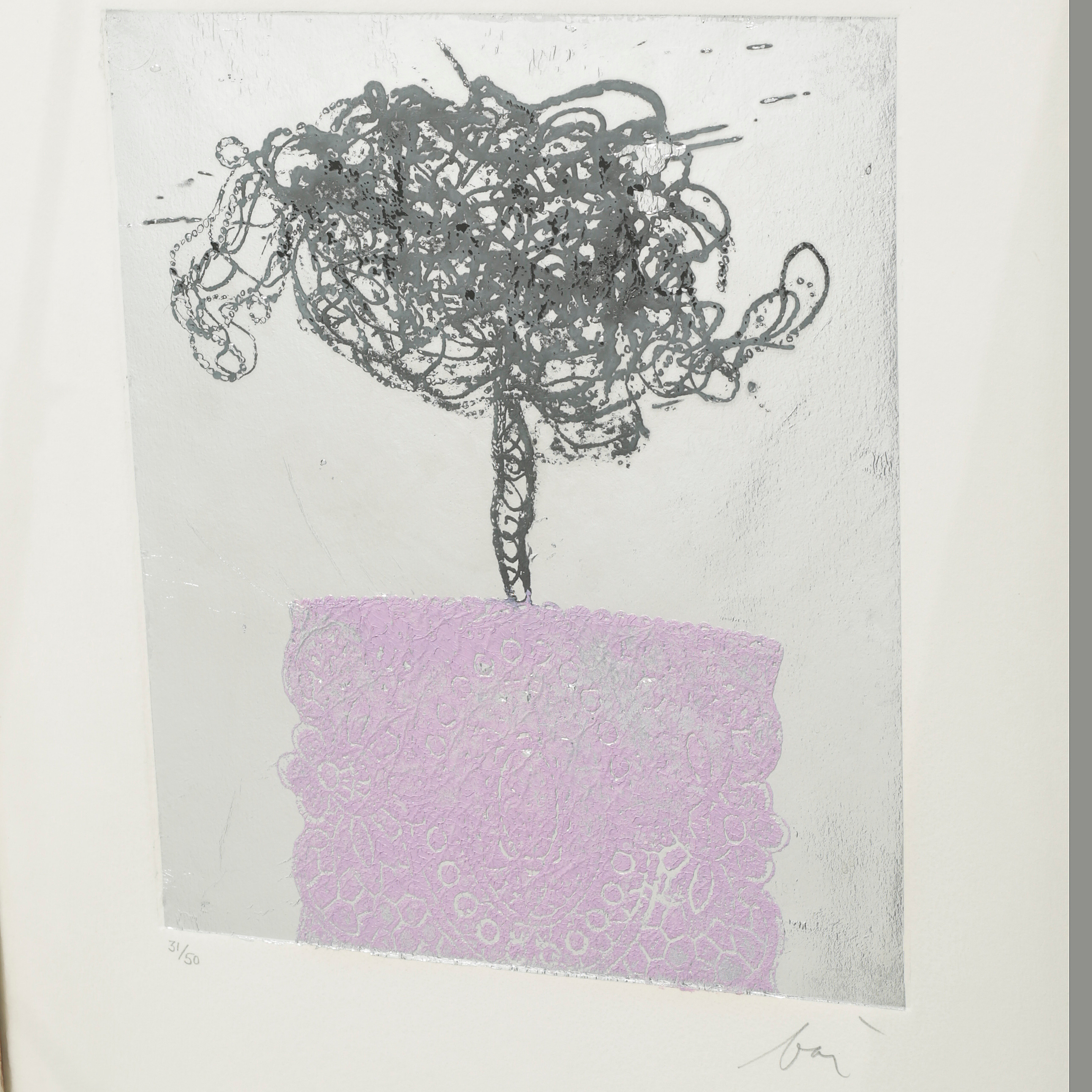 Enrico Baj Aquatint In Colours With Silver Coloured Background