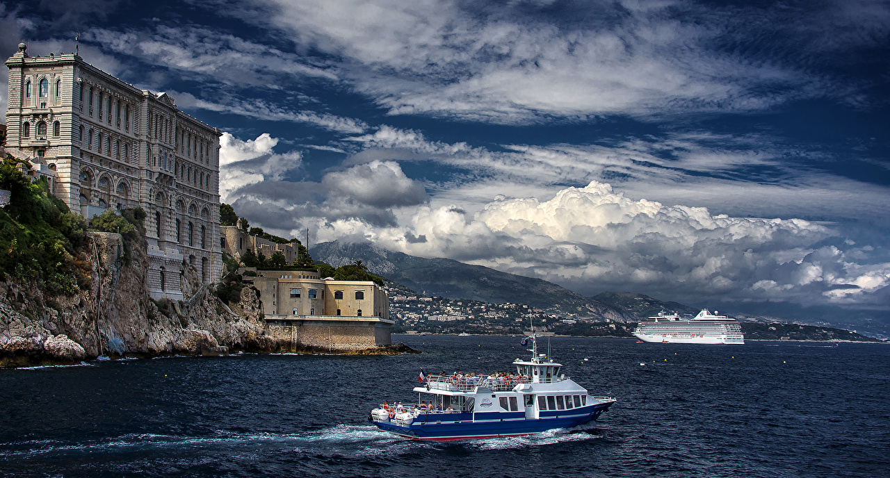 Picture Monte Carlo Monaco Museum Oceanographic Sea Sky Ship Coast