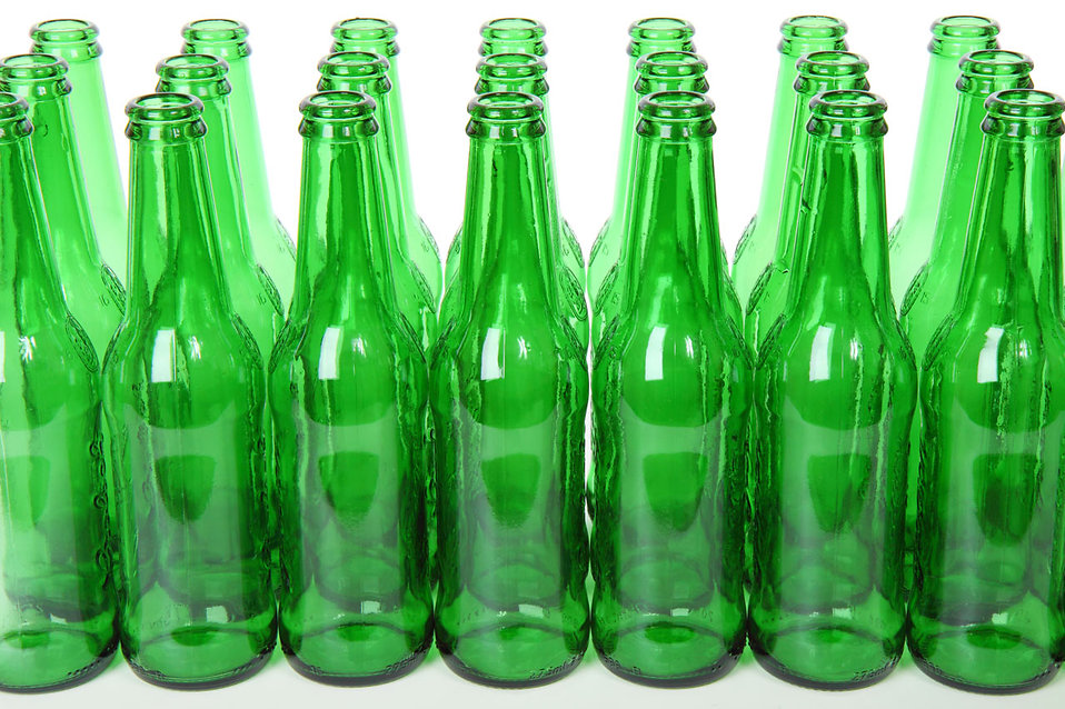 Empty Green Beer Bottles Isolated On A White Background Stock