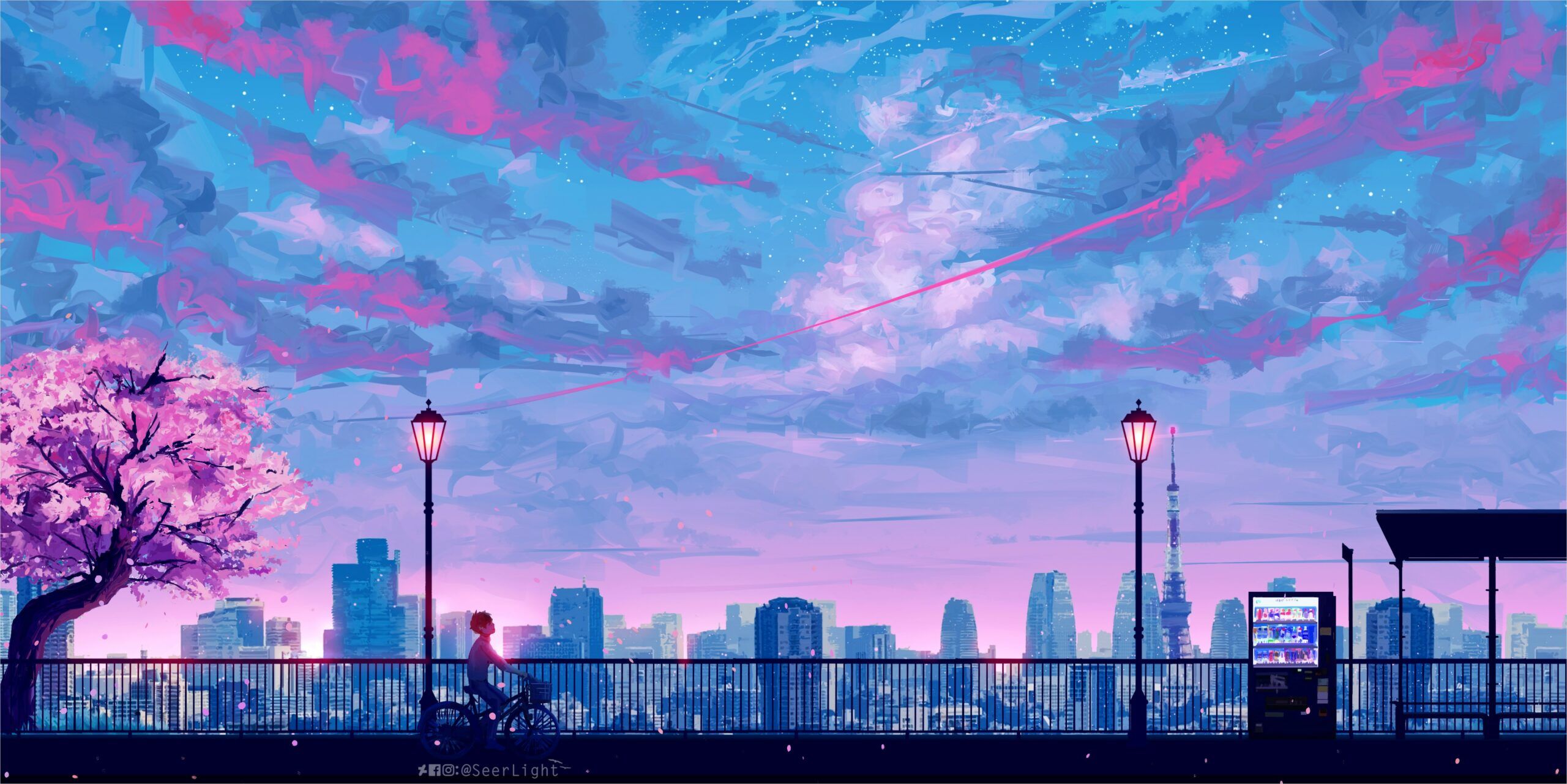 Anime Landscape for Desktop Sea Ships Colorful Clouds Scenic Tree Horizon 4K  wallpaper