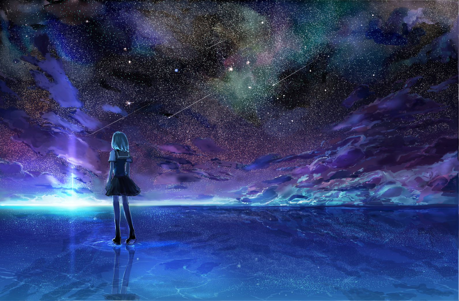 Wallpaper Railroad Car, Night, Anime Starry Sky, Anime Girl, Scenic, Mood,  Falling Stars - Resolution:2000x3000 - Wallpx