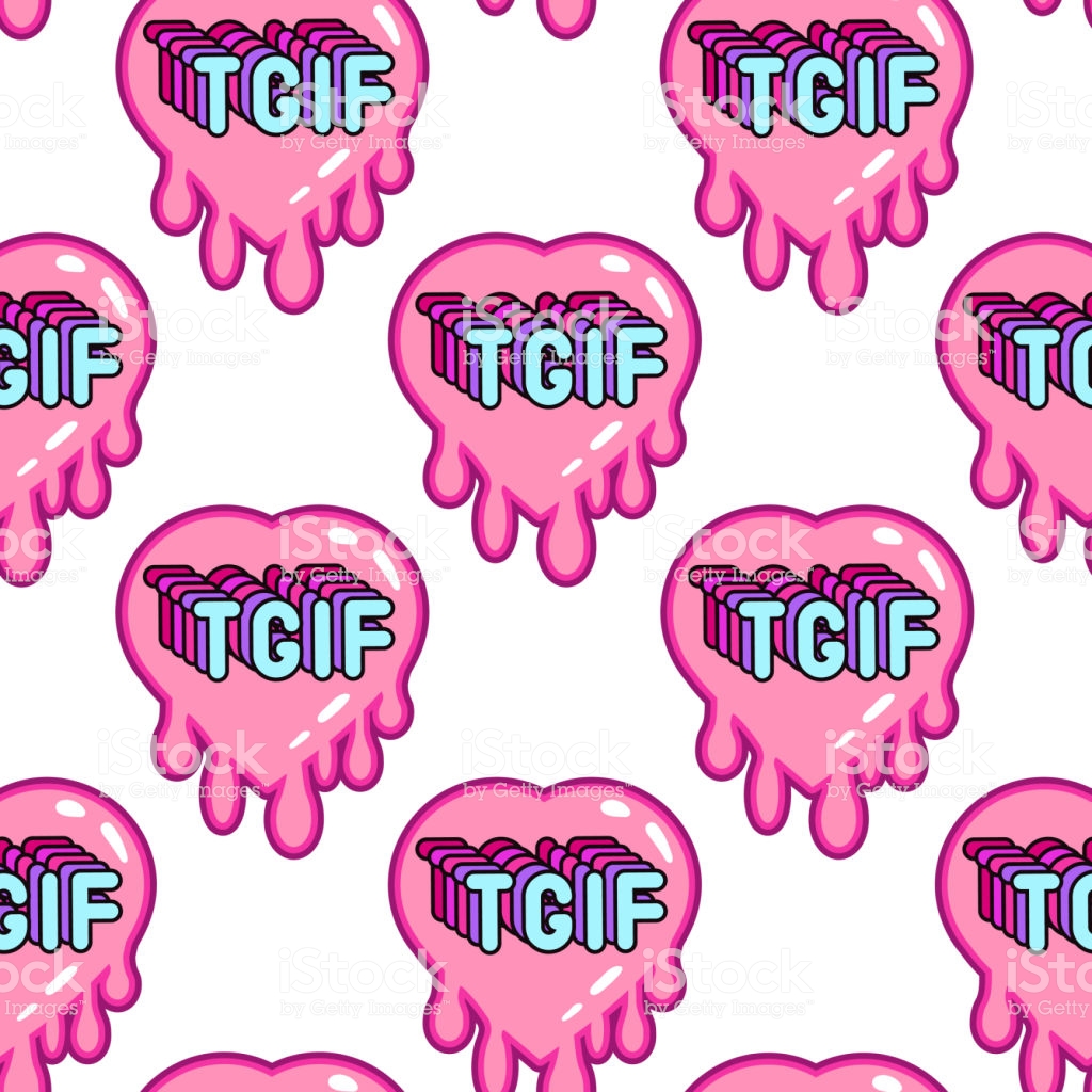 Seamless Pattern With Heart Patches Tgif Text Vector