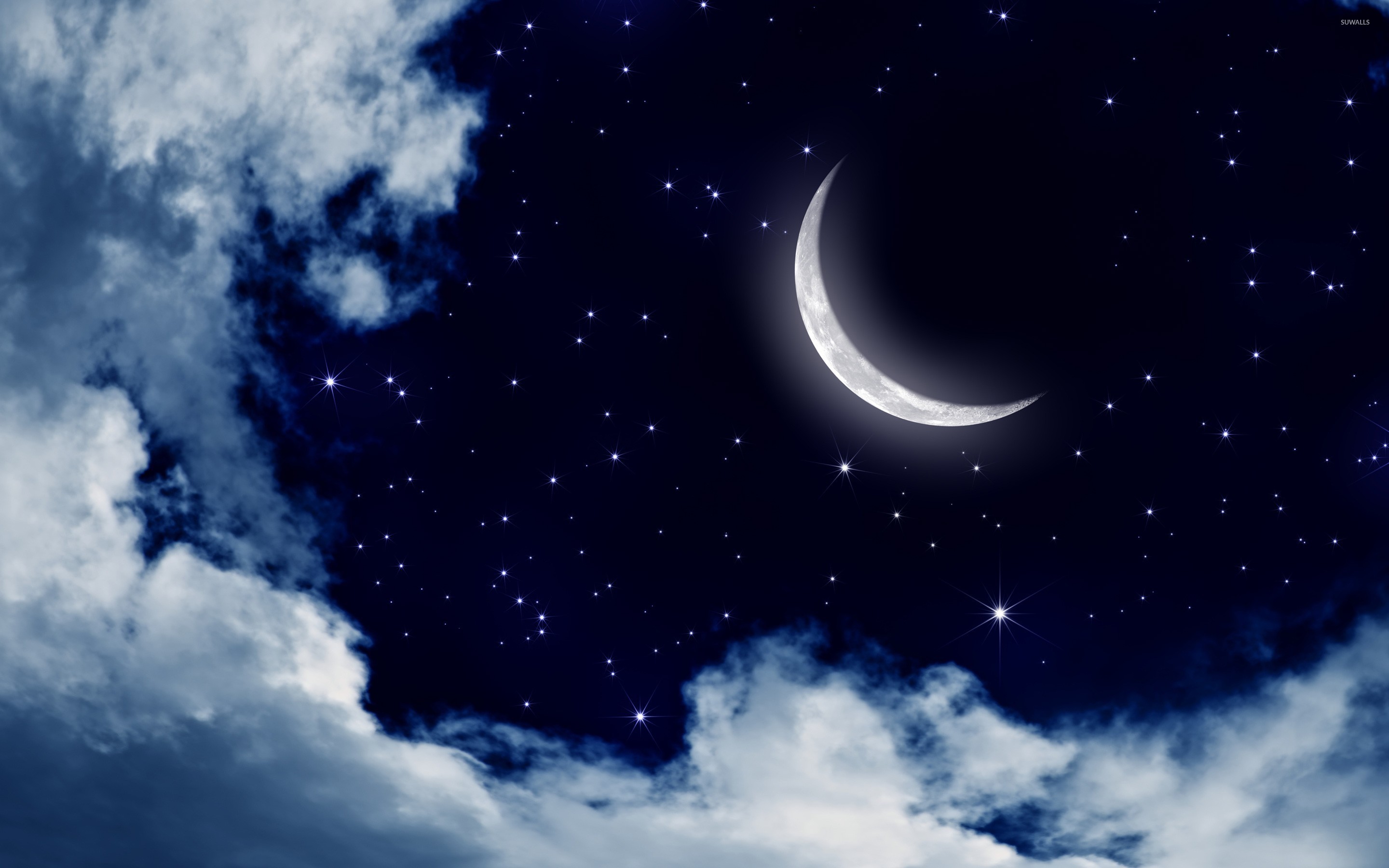 Moon And Stars In The Sky Wallpaper Digital Art