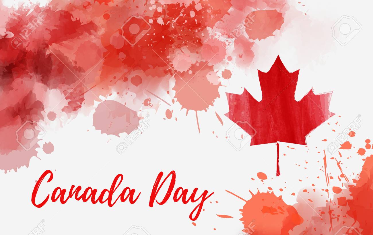 Happy Canada Day Background With Watercolor Splashes In Flag