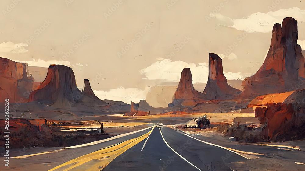 Empty route usa digital painting Desert valley of death 4k