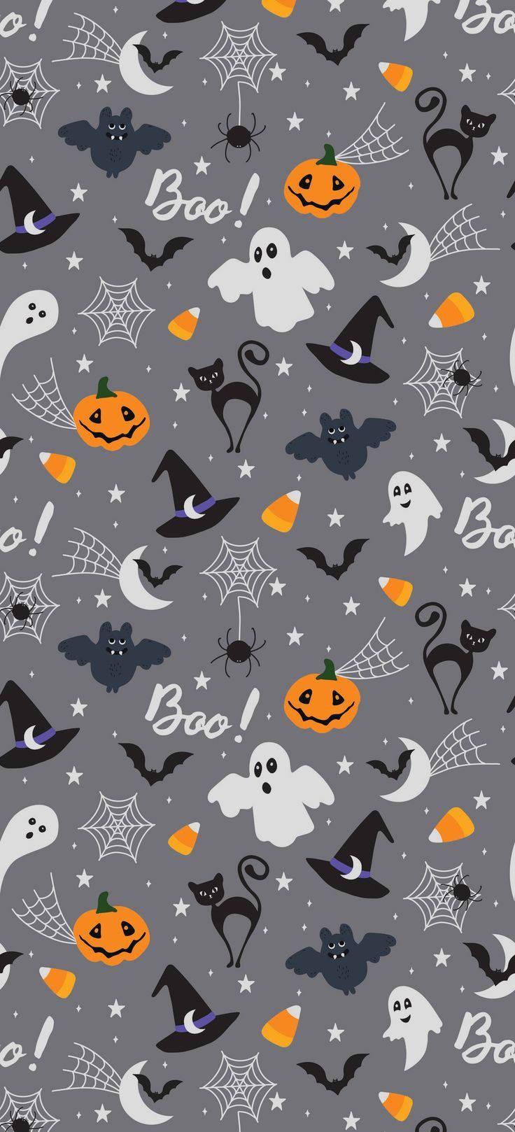 Download Cute Halloween Iphone Pattern In Gray Wallpaper