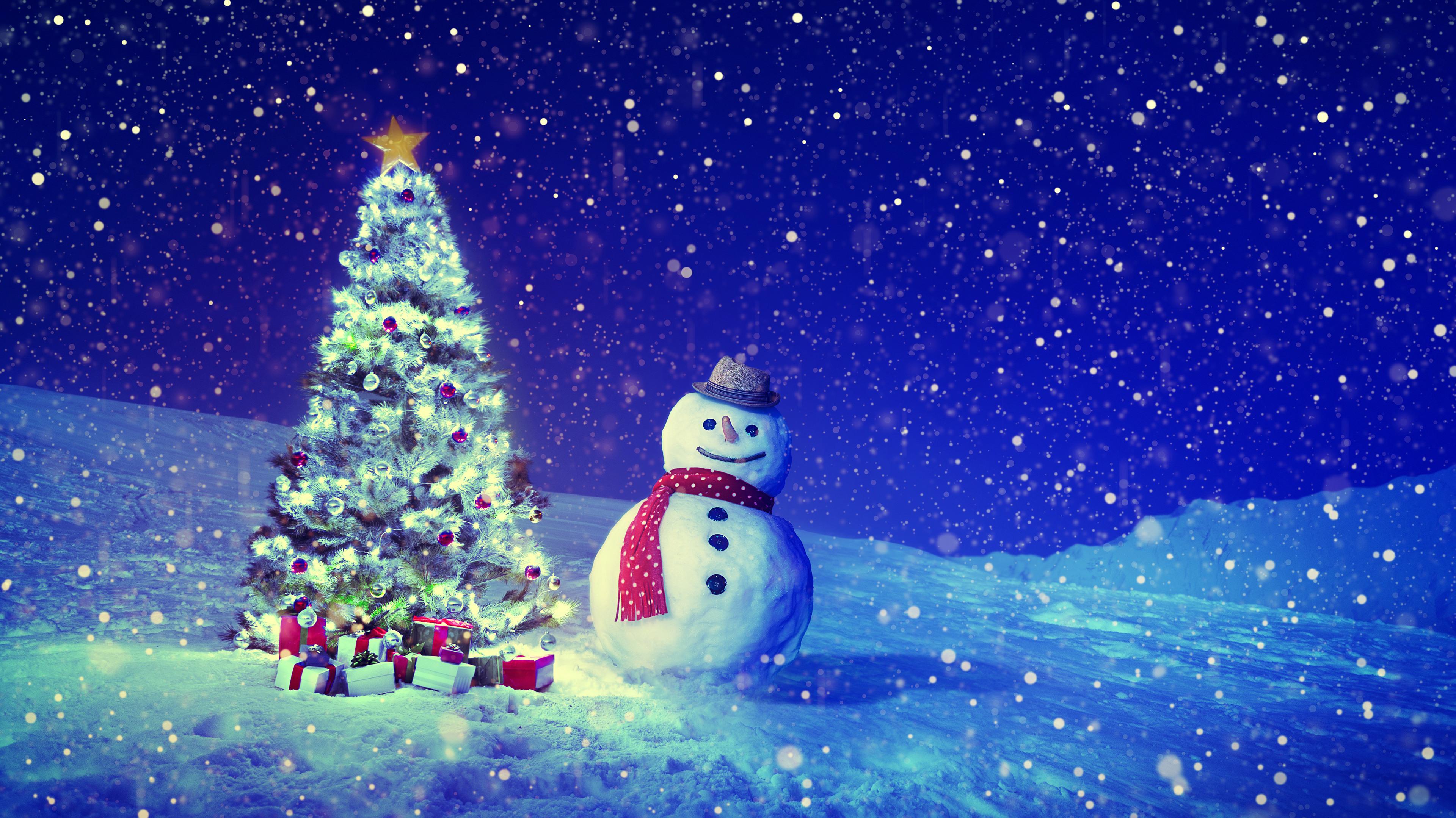 Christmas Tree Gifts Snowman 4K Wallpaper iPhone HD Phone 8300h