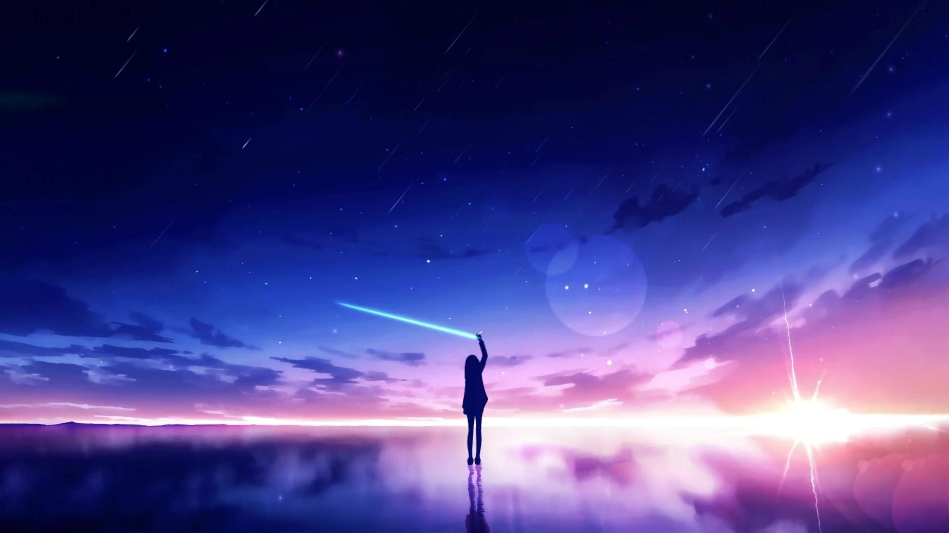 Anime Girl Drawing Shooting Stars Live Wallpaper Wallpaperwaifu