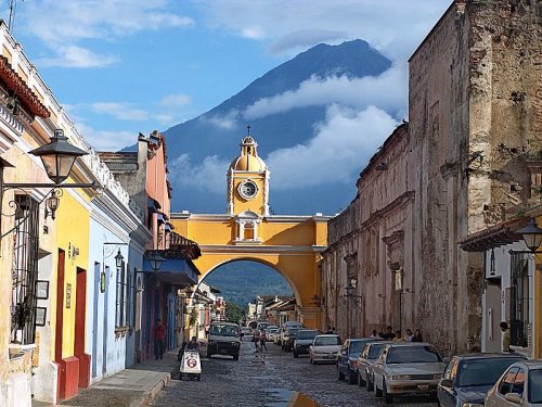 Antigua Guatemala With Vulcan De Agua In The Background