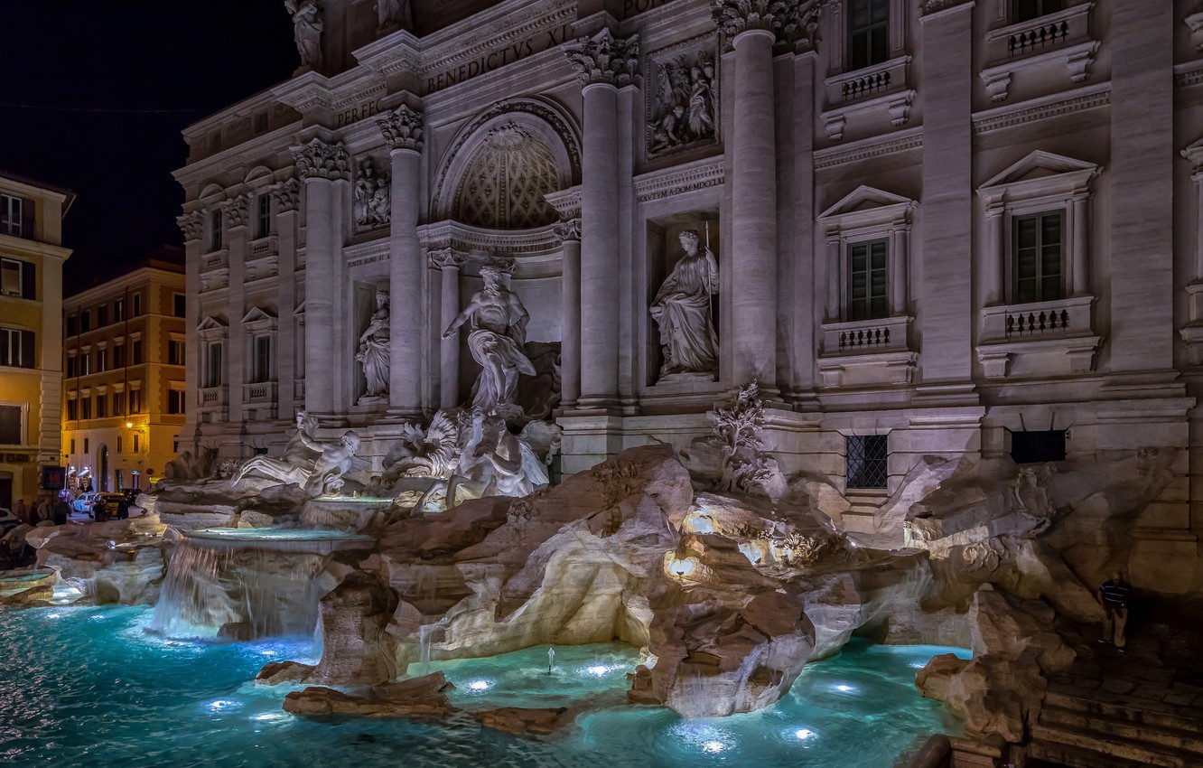 Wallpaper Night Lights Rome Italy The Trevi Fountain Image