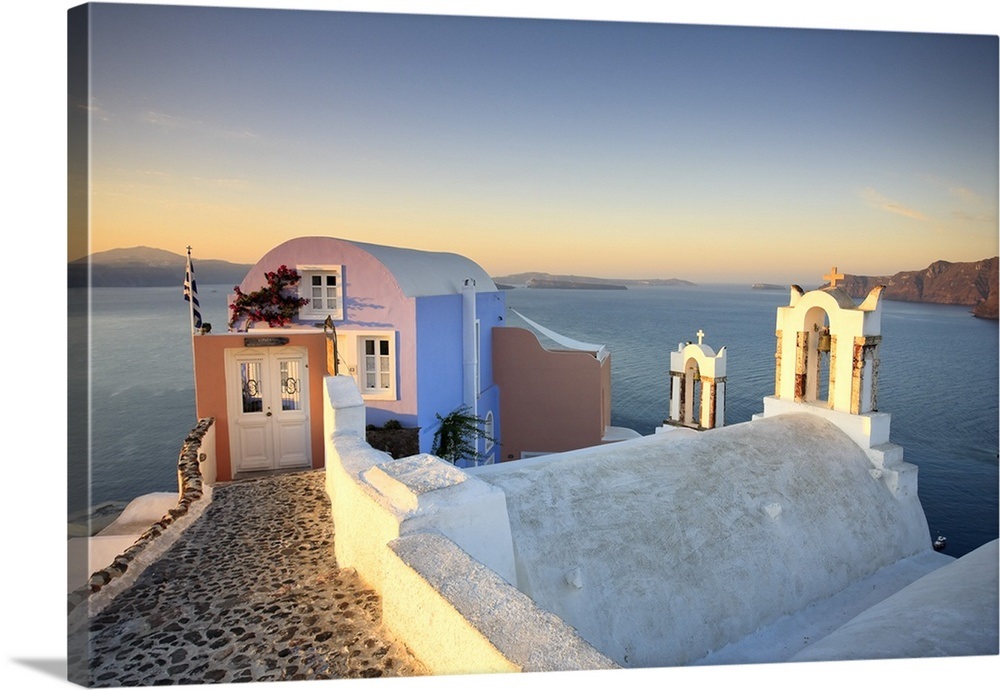 Greece Cyclades Santorini Oia Town And Caldera Wall