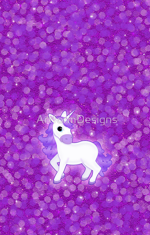 Cute Purple Cartoon Unicorn On Glitter Background iPhone Cases
