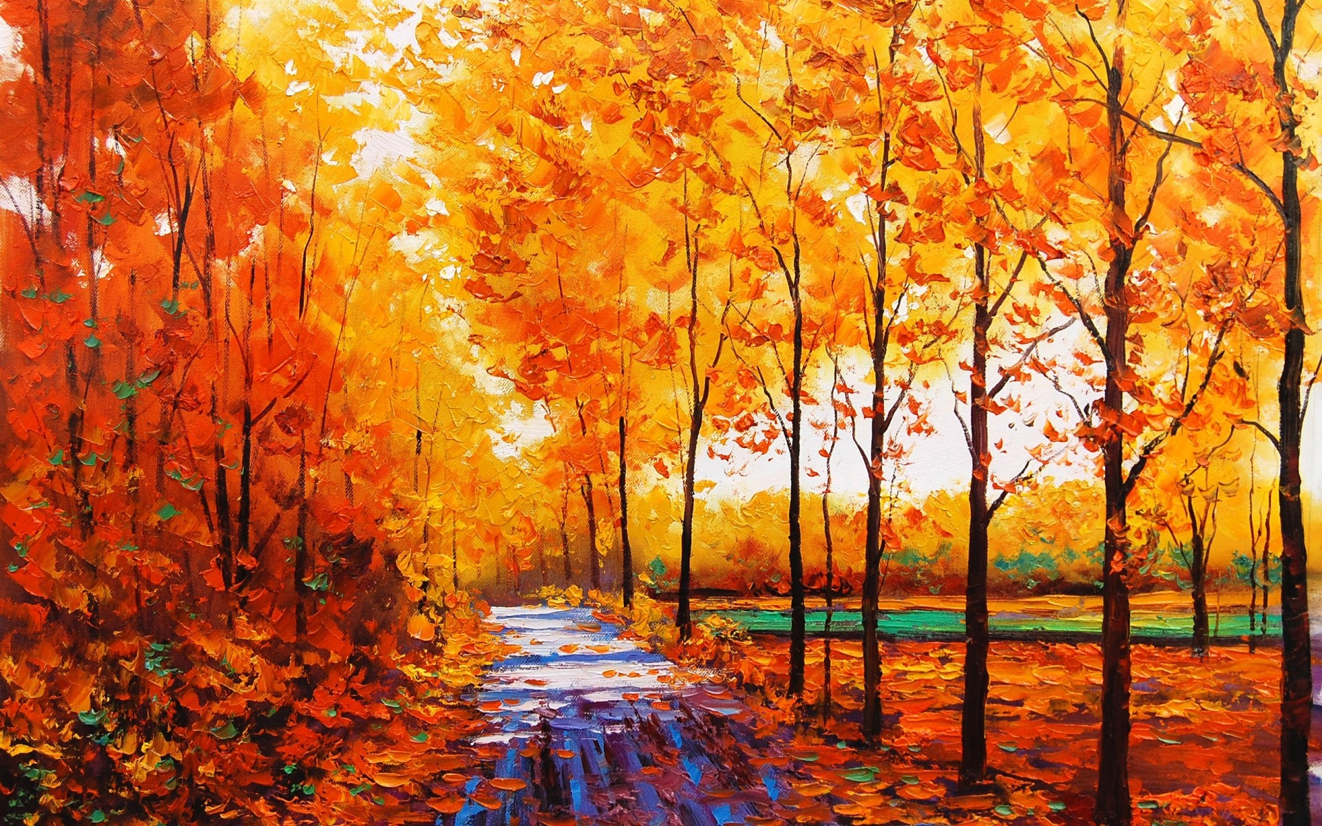 Trees Art Nature Forest Sidewalk Oil Color Fall
