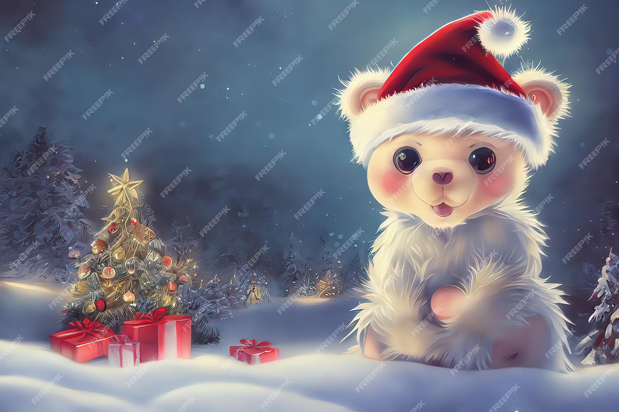 Premium Photo Cute White Bear In Anime Style Winter Forest