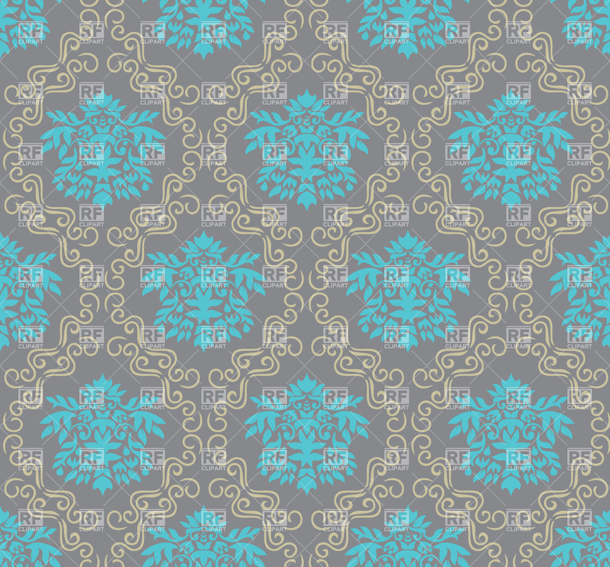 Seamless Ornate Damask Wallpaper Gray And Blue Background