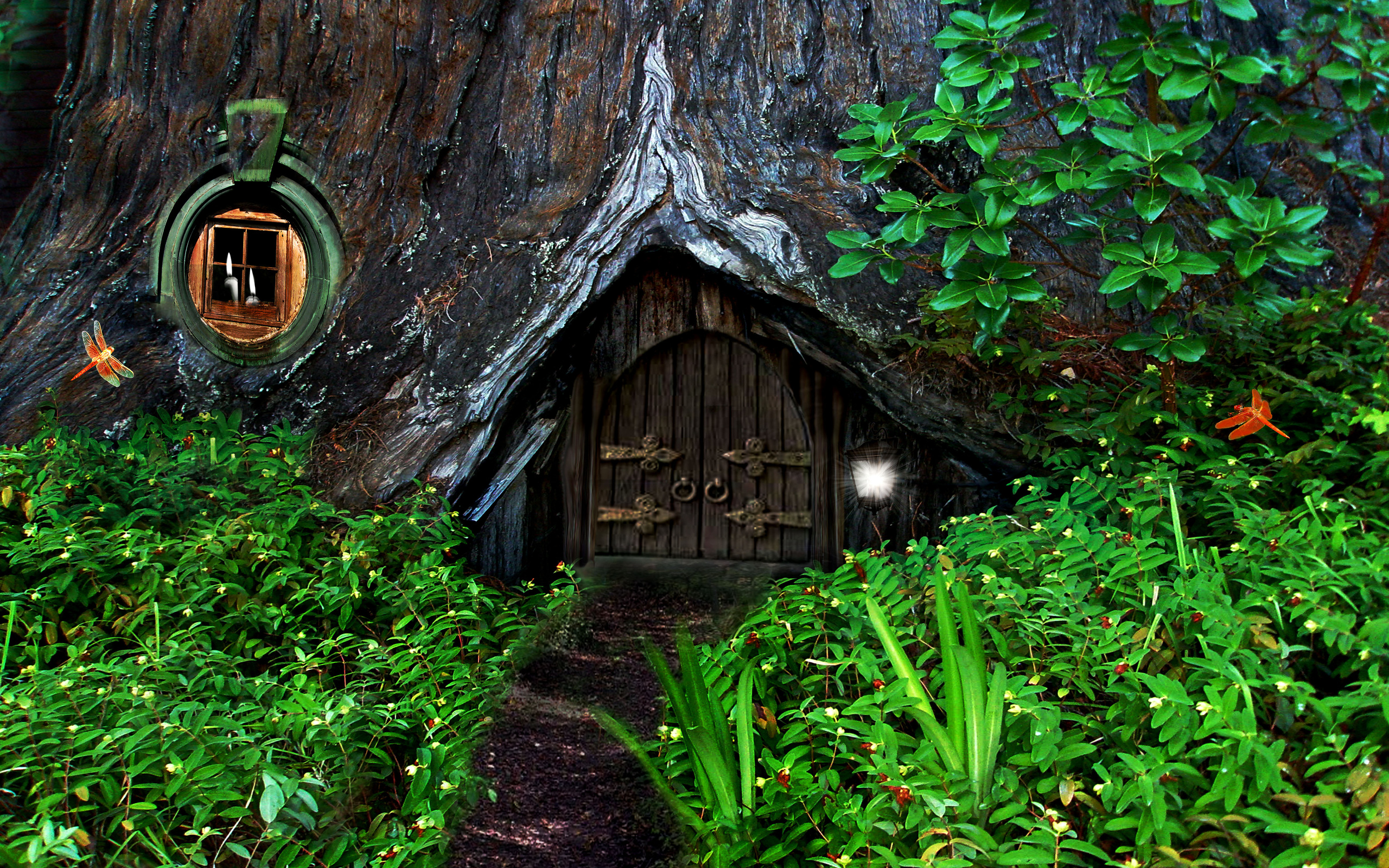 Hobbit Fantasy Forest Trees House Home Wallpaper Background