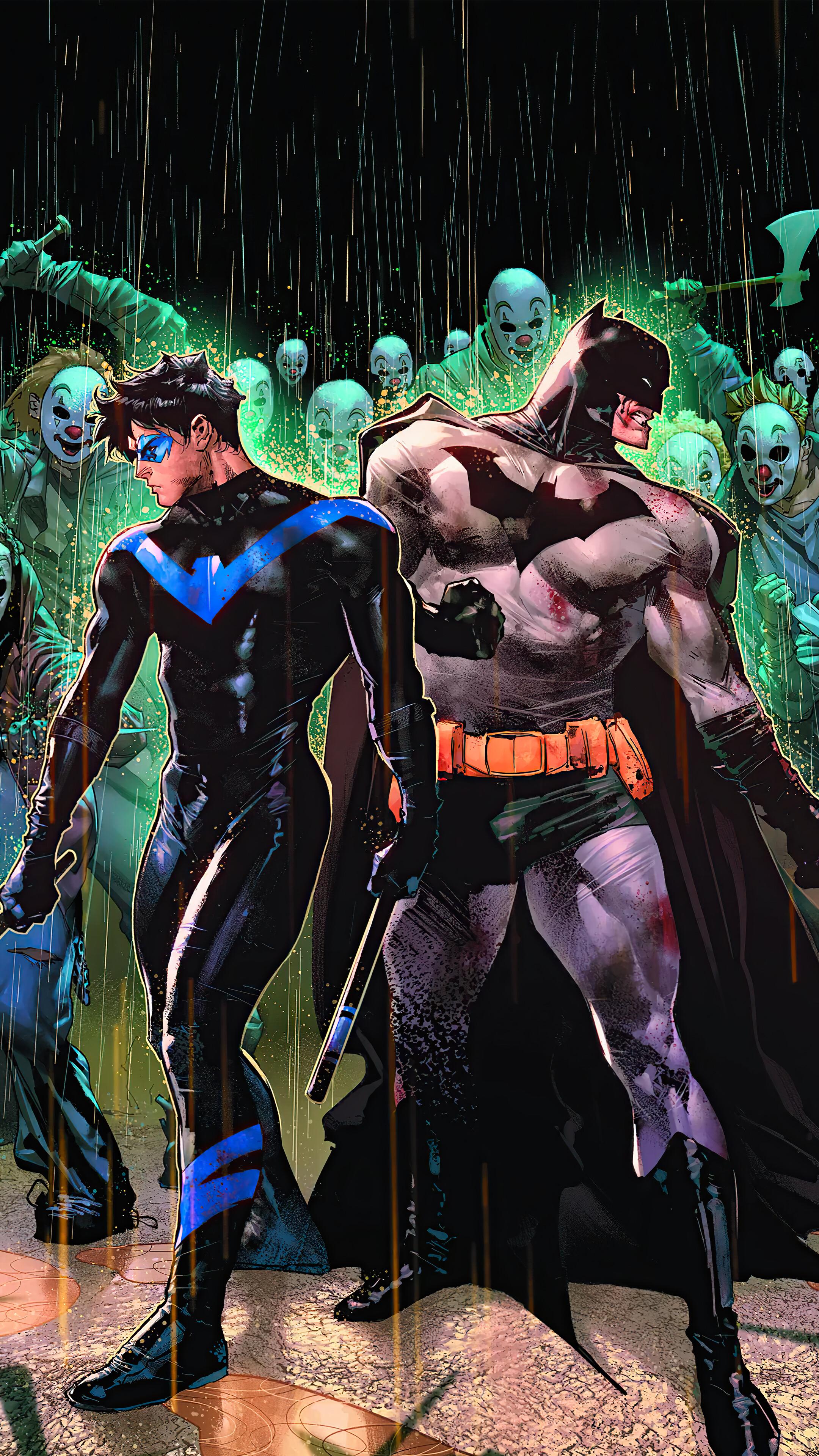 Batman And Nightwing Vs Clowns HD 4k Wallpaper