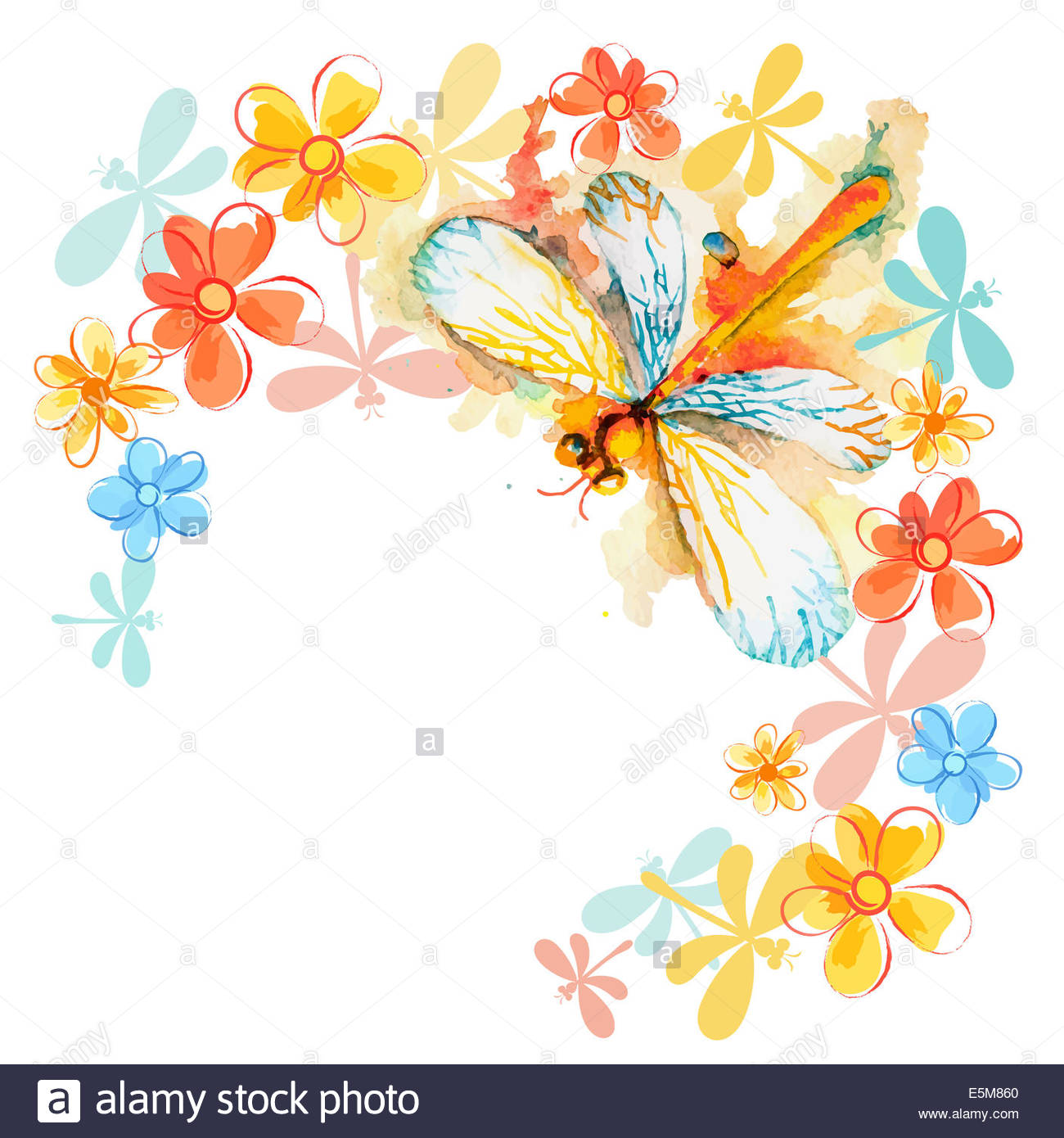 Greeting Background With Beautiful Watercolor Flying Orange