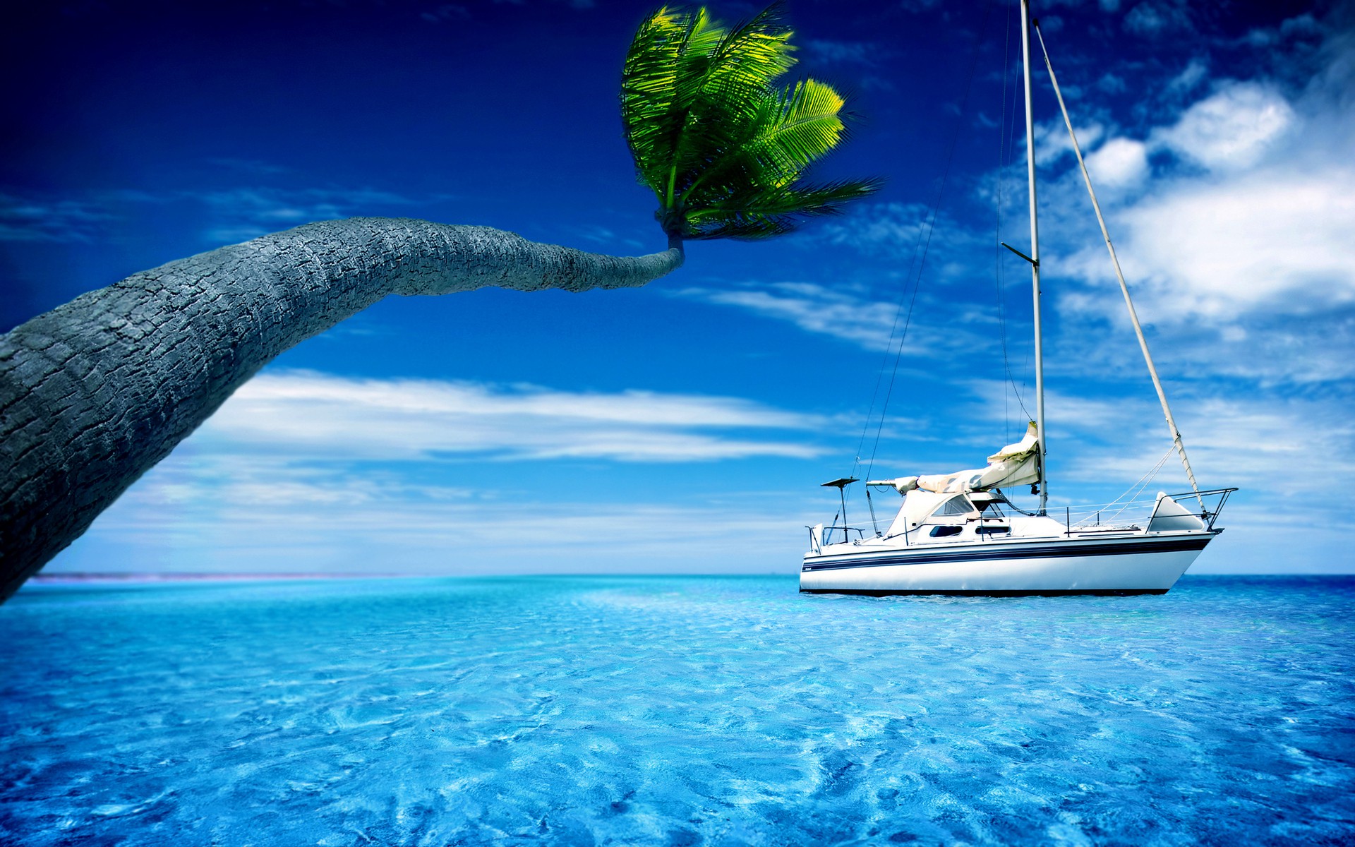 3d HD Cool Boat Lonely See Wallpaper