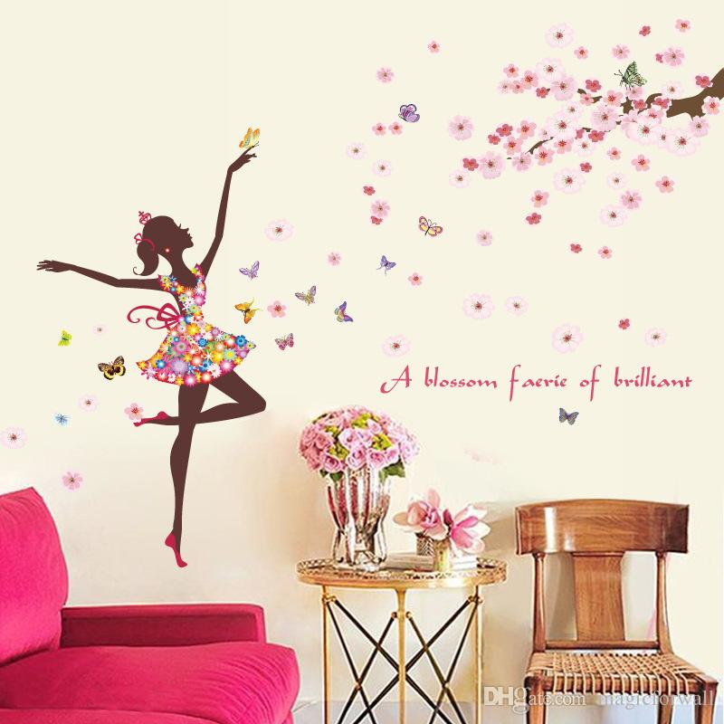 Blossom Faries Peach Flowers Tree Branches Butterfly Wall Stickers