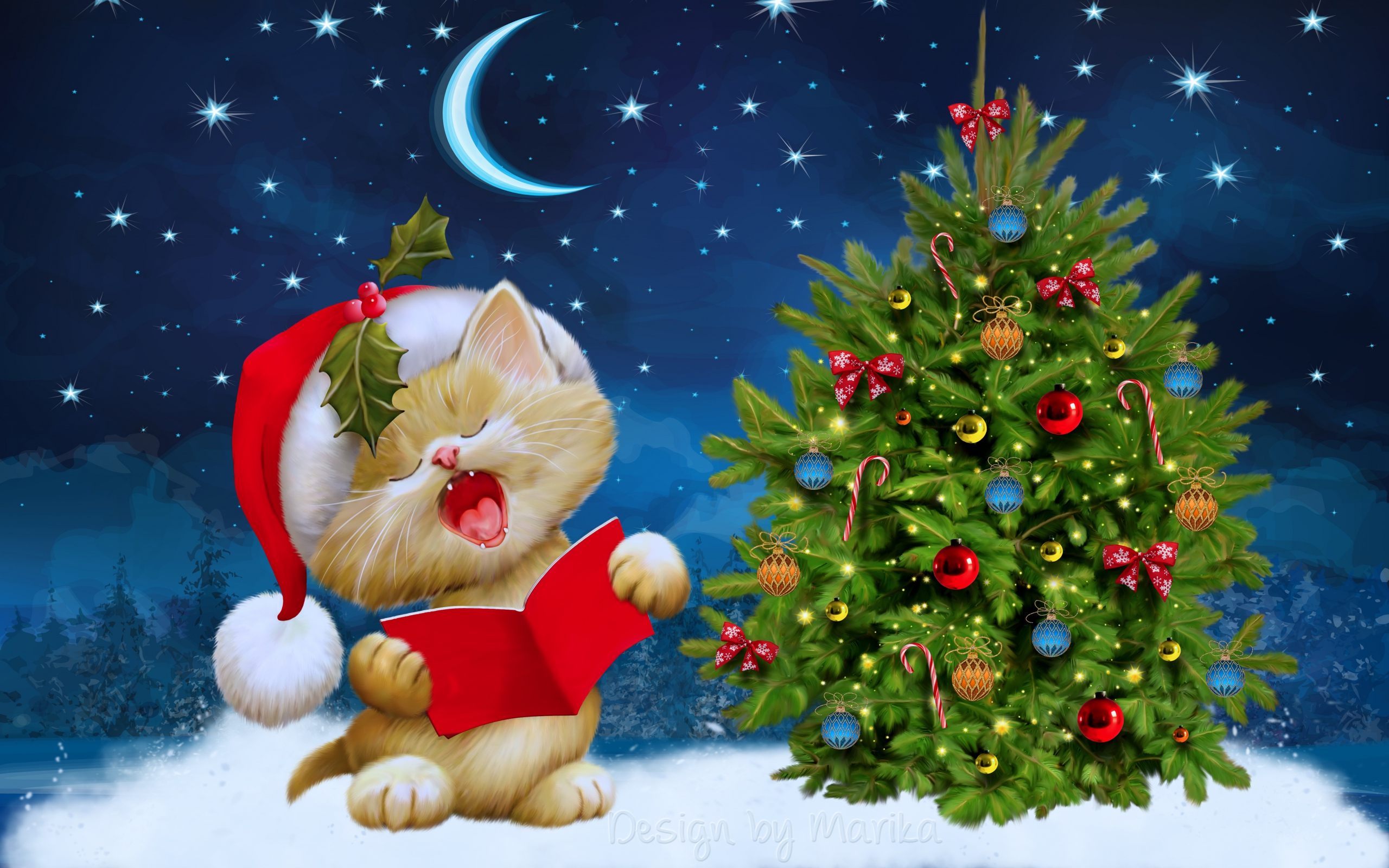 Santa Cat Christmas New Year Wallpaper For Desktop Pc