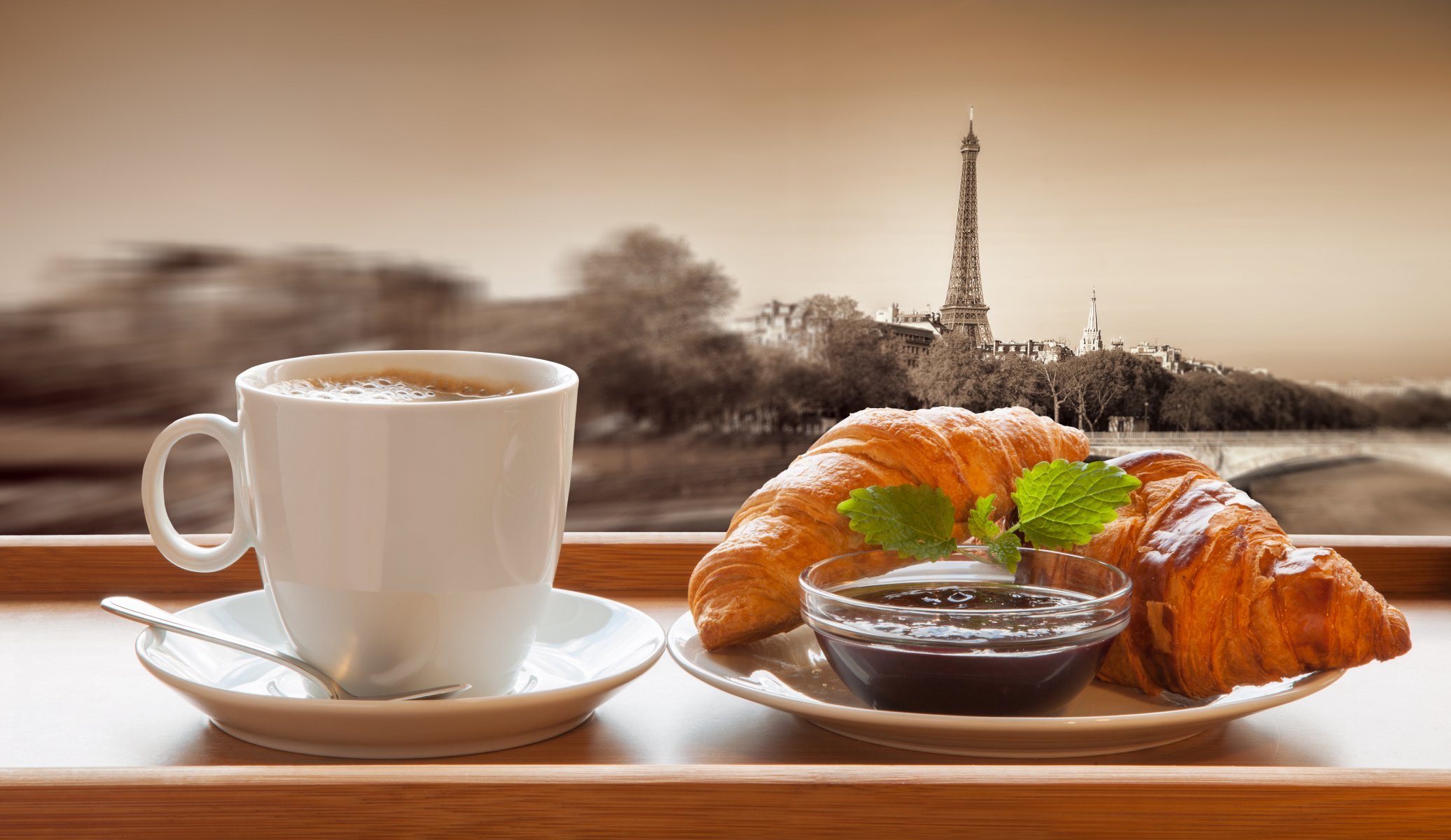 Top Coffee Croissant Breakfast Wallpaper