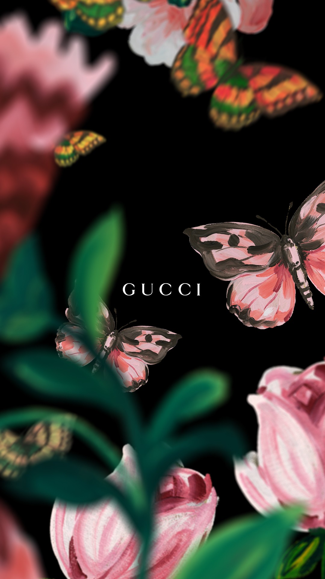 Gucci wallpaper with floral and butterfly design