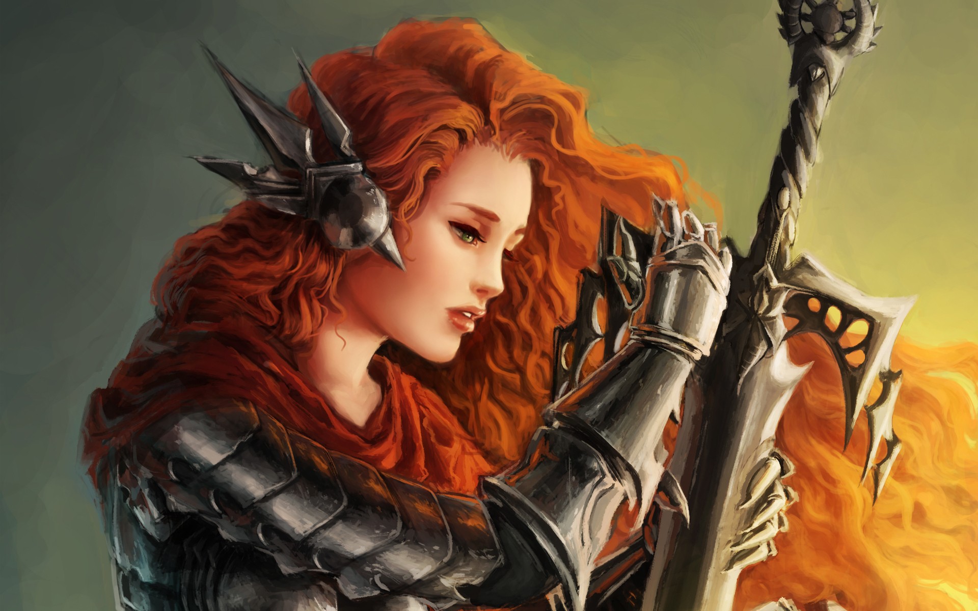 Women Fantasy Art Armor Artwork Warriors Orange Hair Swords Wallpaper