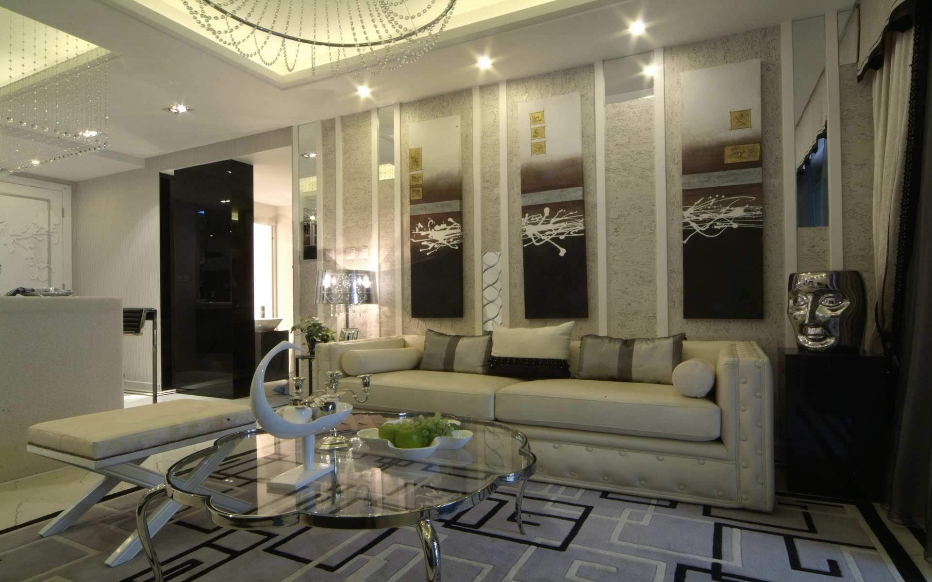 Room design modern living room designs with grey decorative wallpaper