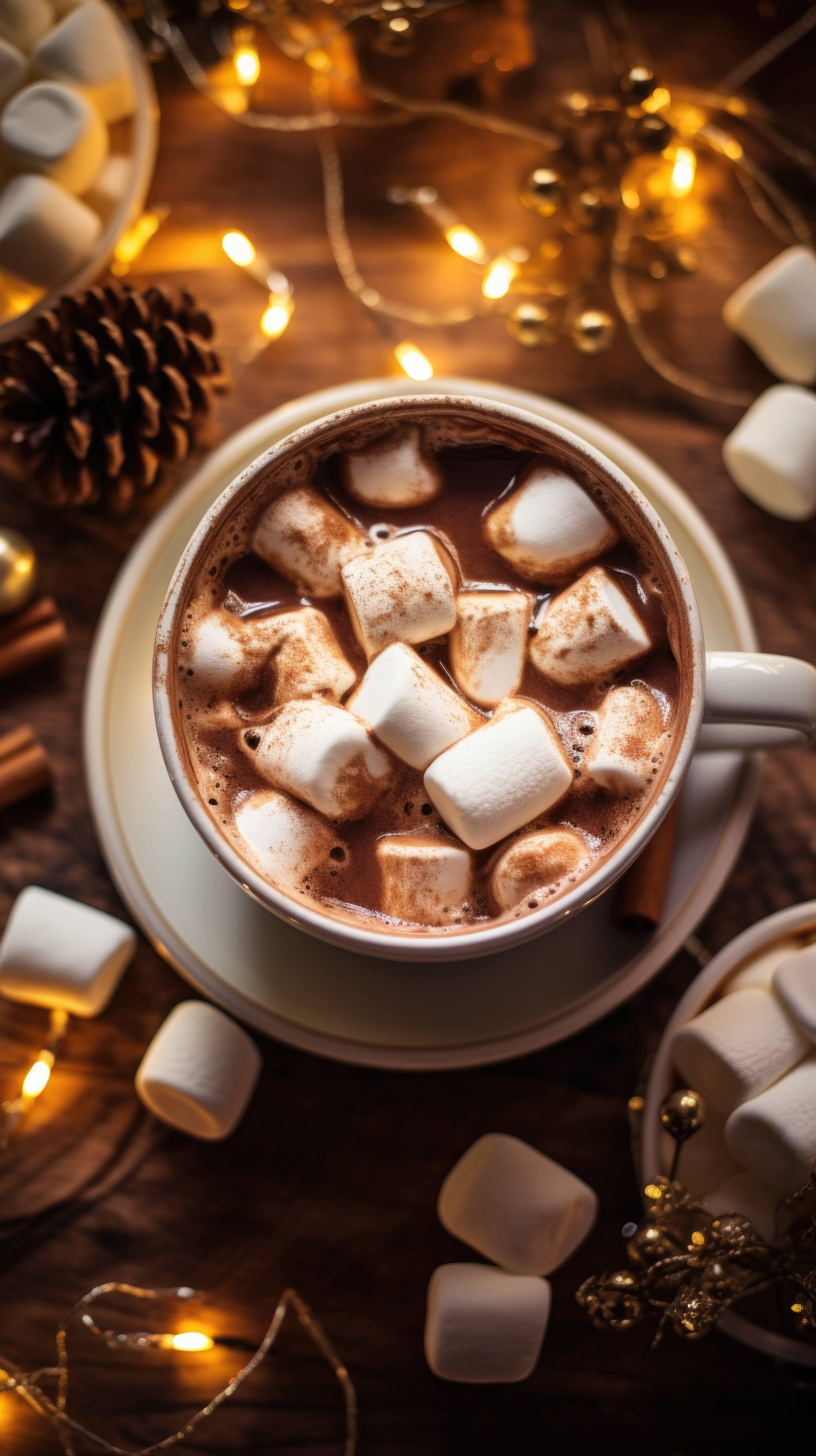 A Steaming Mug Of Hot Chocolate Topped With Fluffy Marshmallows