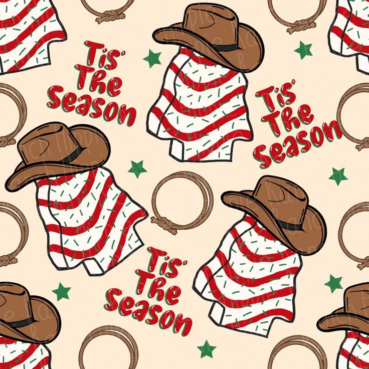Cowboy Christmas Seamless Pattern Wallpaper
