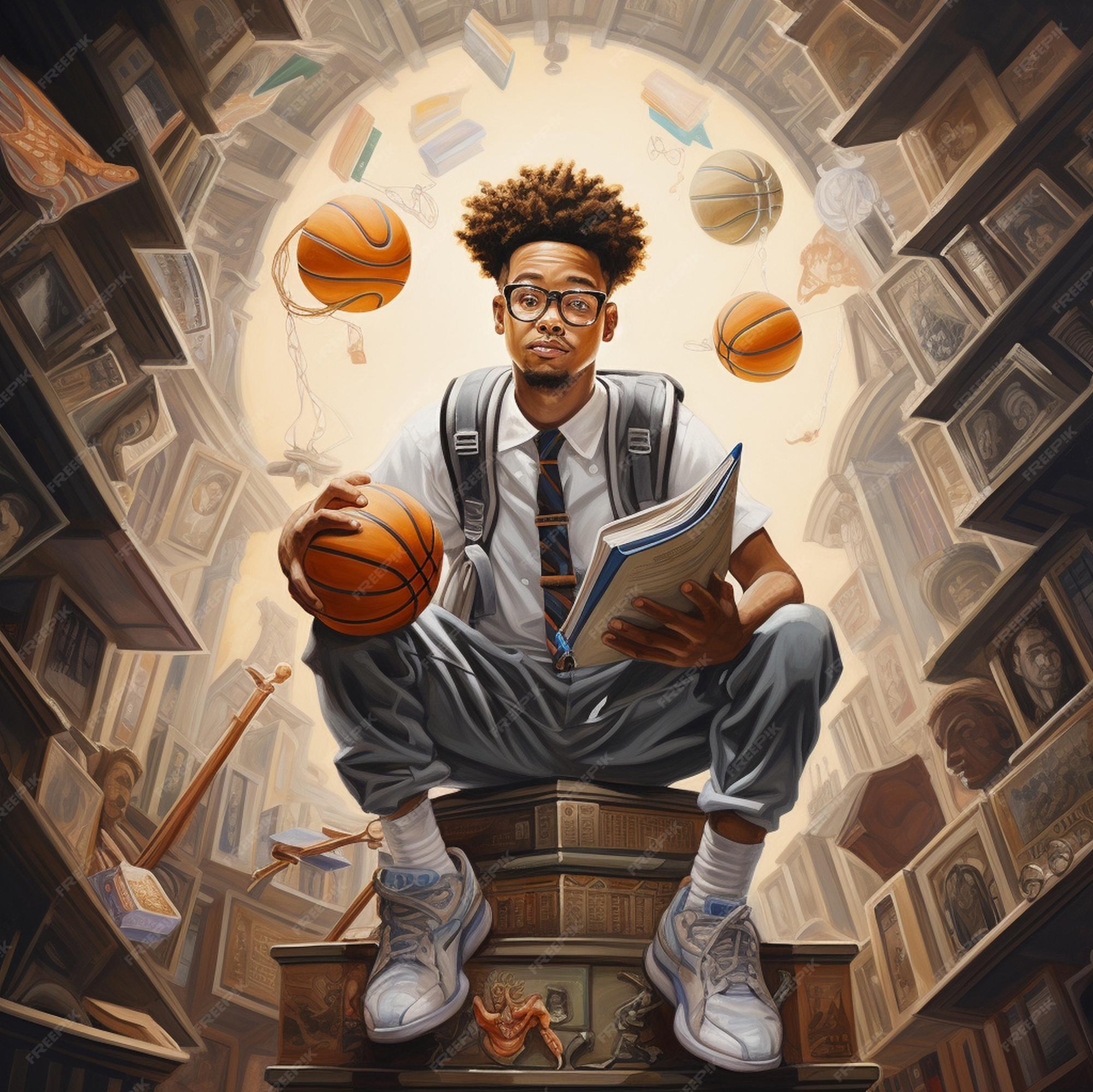 Premium Photo A Painting Of Basketball Player Reading Book